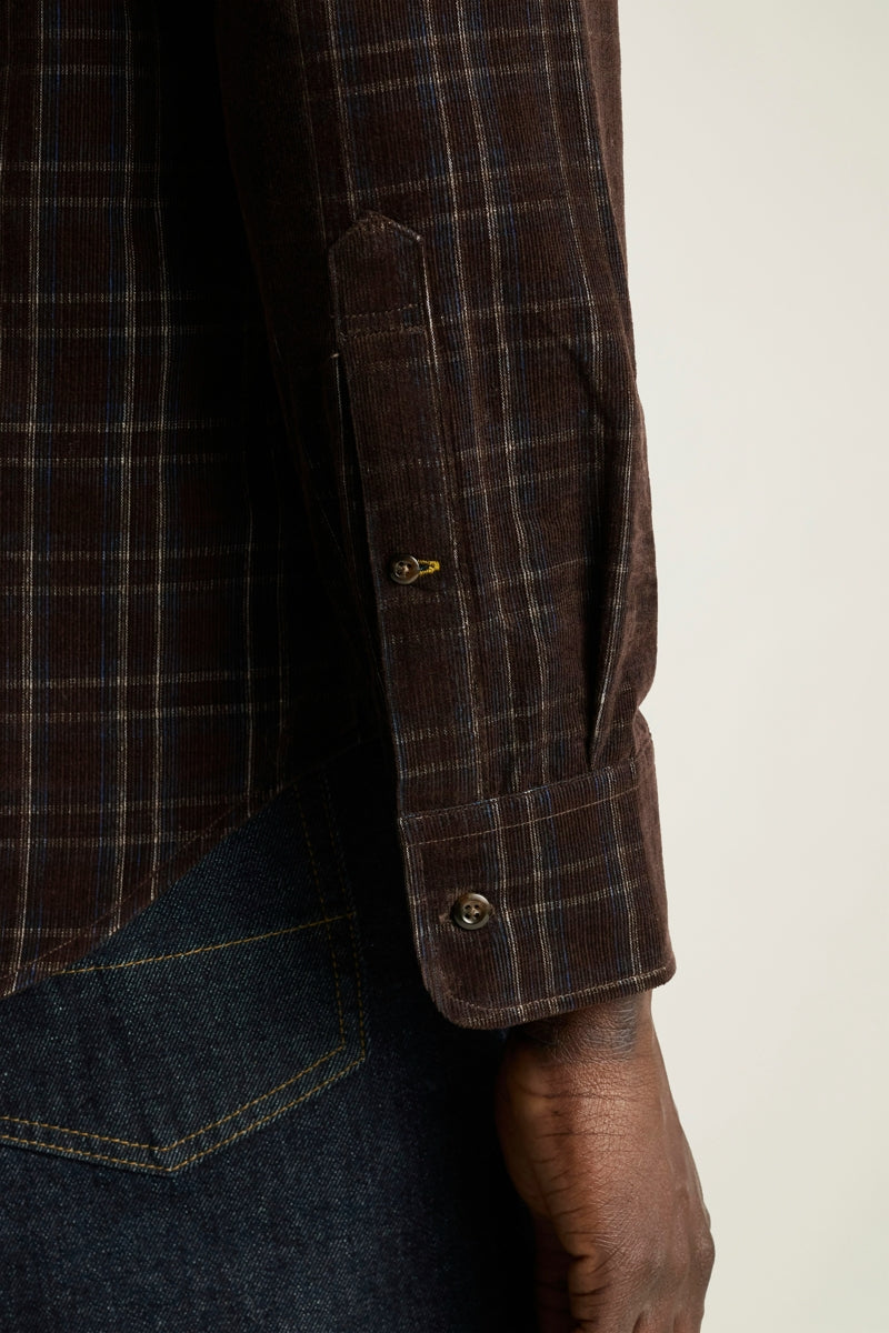 Wholesale,Bonobos, Bonobos Chocolate/Blue Plaid Stretch Corduroy Slim Fit Shirt, Brown, Large-46-TagL