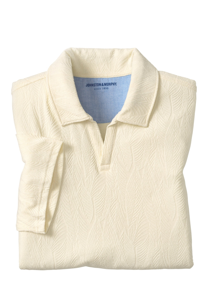 Wholesale,Johnston & Murphy, Johnston & Murphy Ivory Textured V-Neck Polo, Cream, Medium-45-TagM