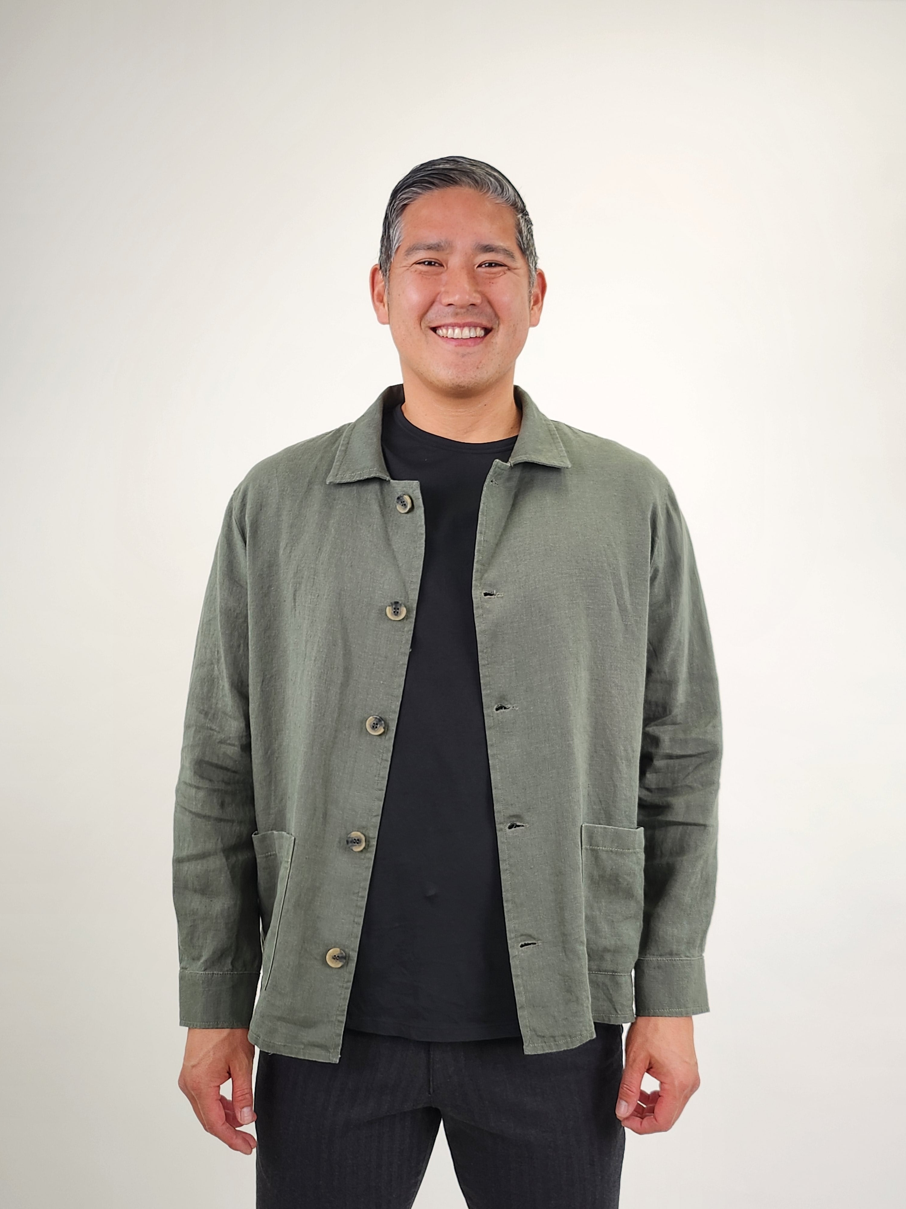 Wholesale,Suit Sartoria, Suit Sartoria Olive Green Linen Overshirt, Green, Large-47-Tag54