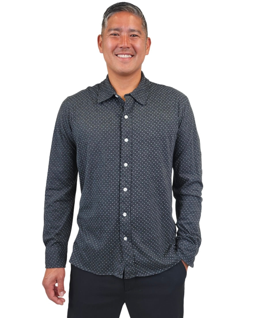 Wholesale,Bonobos, Bonobos Charcoal Knit Polka Dot Button Up Shirt, Grey, Medium-42-TagM