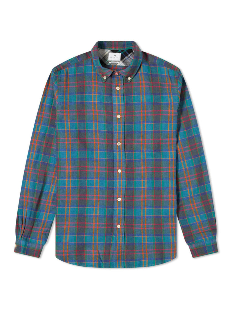 Paul Smith Blue & Green Multi Plaid Flannel Button Up Shirt