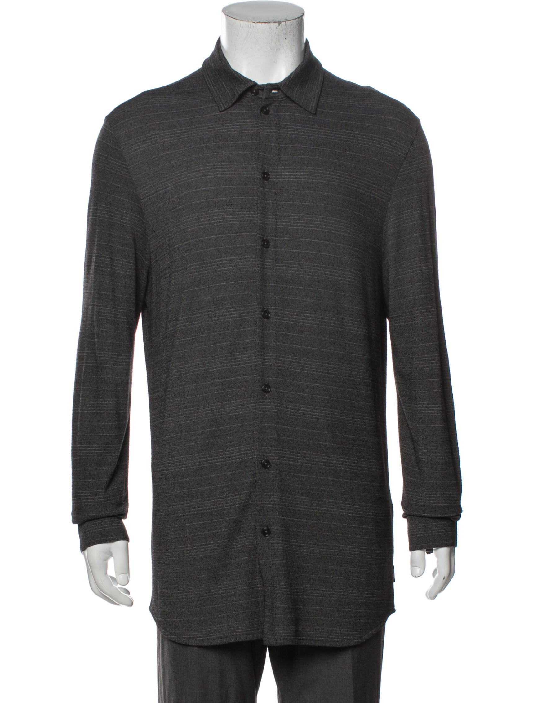 The RealReal,Armani Collezioni, Armani Grey Striped Knit Button Up, Grey, Large-42-TagL
