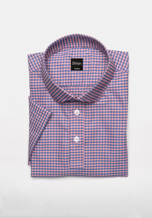 Brisk Pink/Blue Gingham Checkered Performance Stretch Short Sleeve Polo