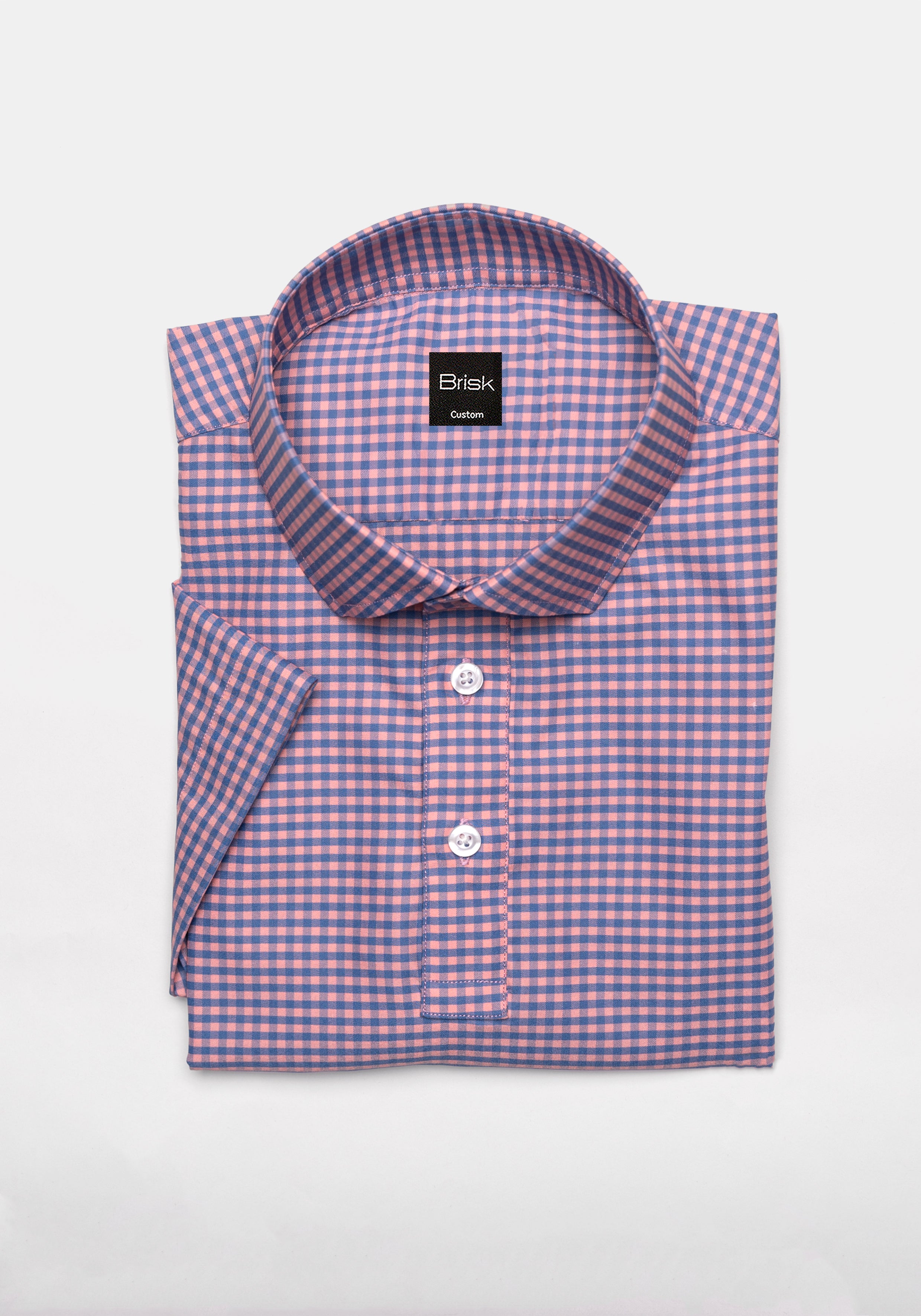 Wholesale,Brisk, Brisk Pink/Blue Gingham Checkered Performance Stretch Short Sleeve Polo, Pink, Extra Extra Large-52-TagXXL
