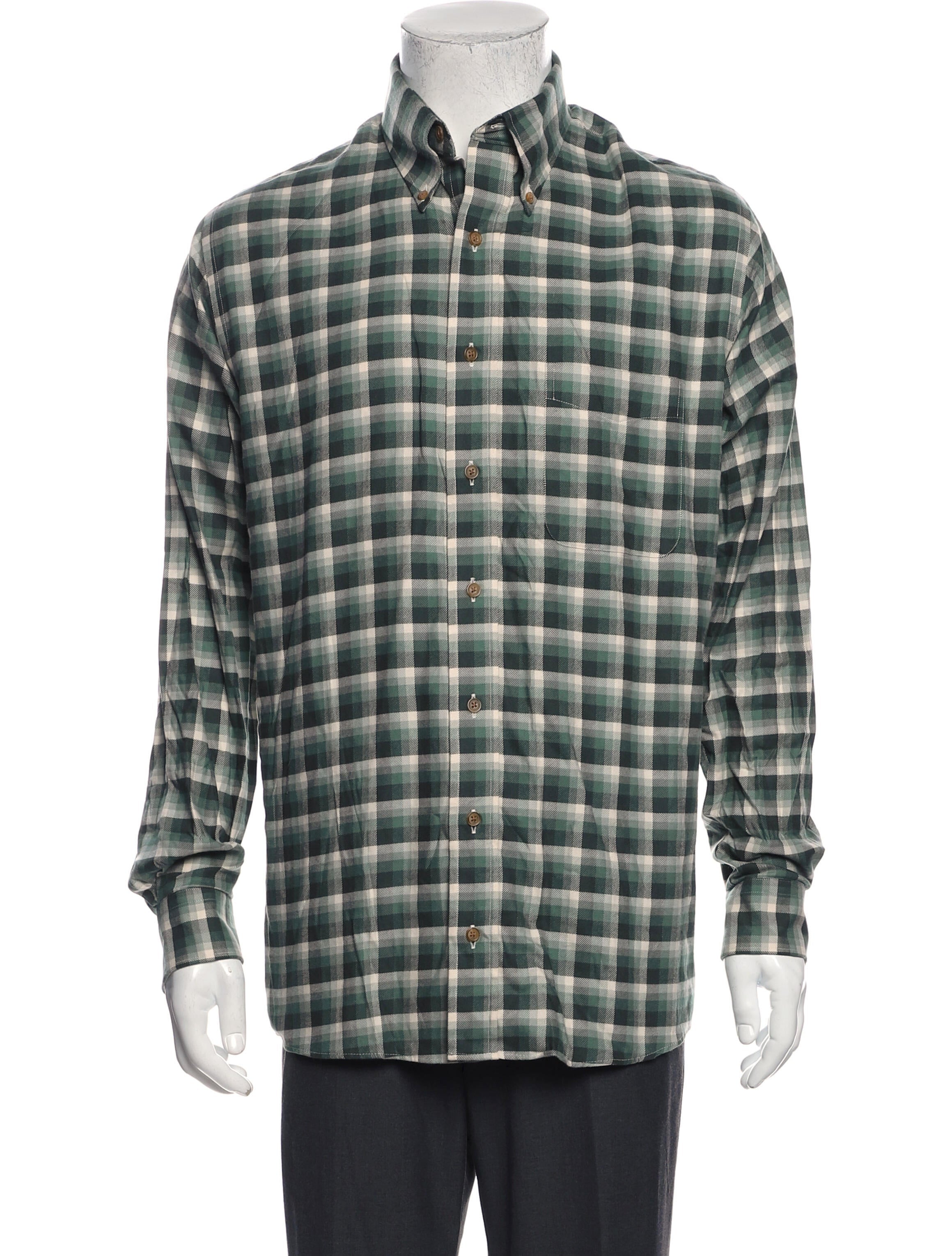 The RealReal,Allen Edmonds, Allen Edmonds Green Plaid Button Up Shirt, Green, Large-47-TagL