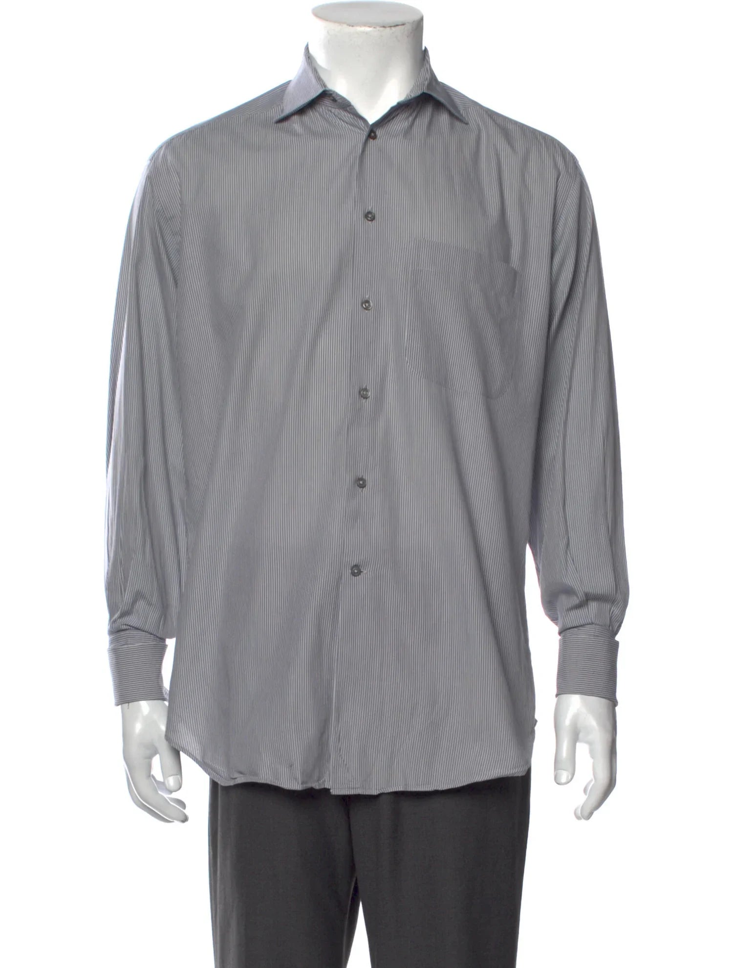 The RealReal,Armani Collezioni, Armani Light Grey Striped Long Sleeve Button Up with Front Pocket, Grey, Large-46-TagL