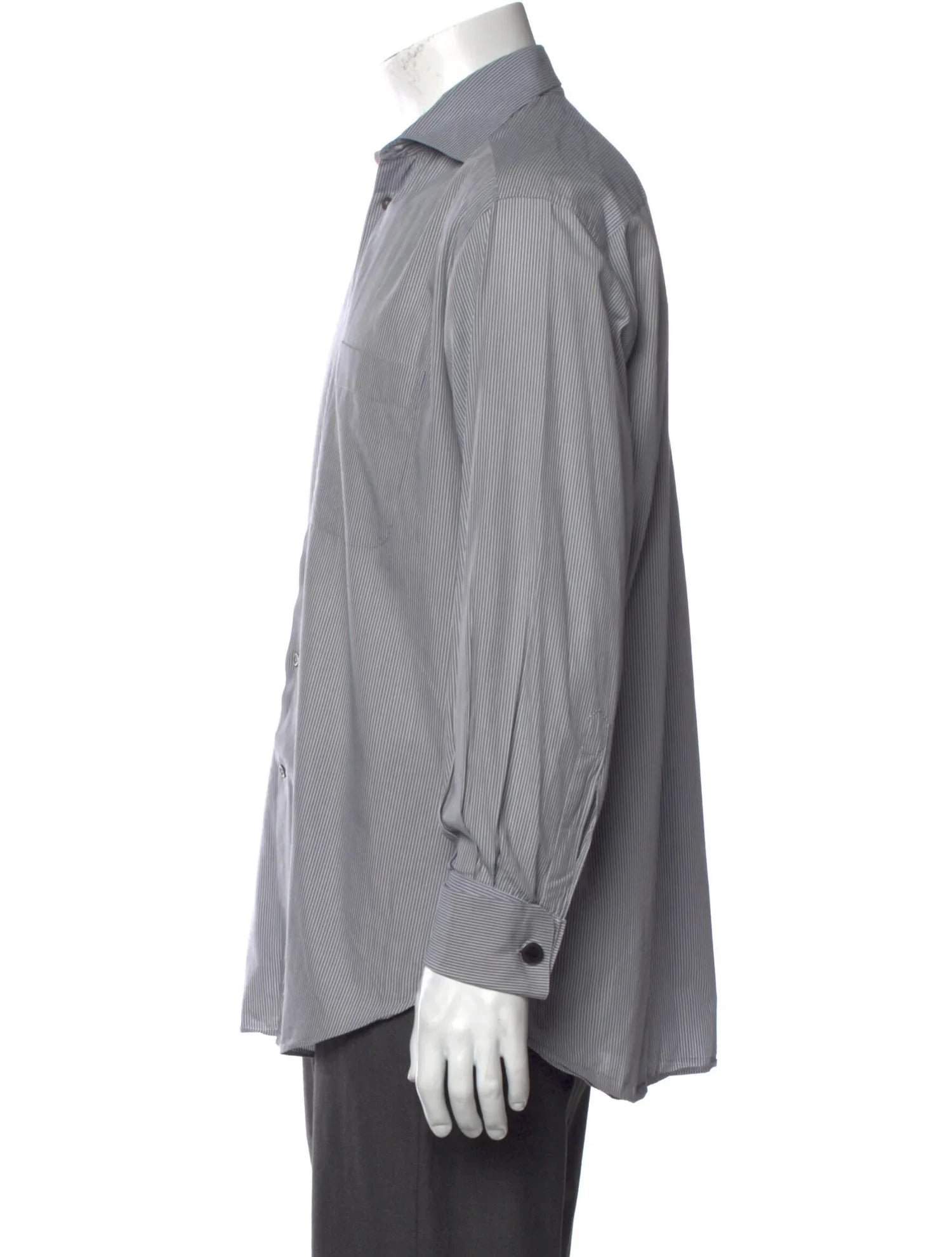 The RealReal,Armani Collezioni, Armani Light Grey Striped Long Sleeve Button Up with Front Pocket, Grey, Large-46-TagL