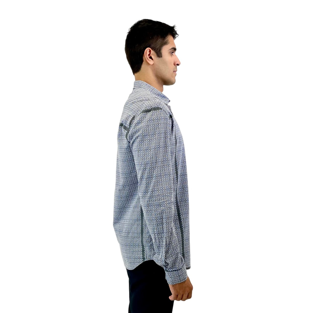 The RealReal,Pierre Blamain, Pierre Balmain Blue Abstract Print Long Sleeve Button Up With Front Pocket, Blue, Medium-43-TagM