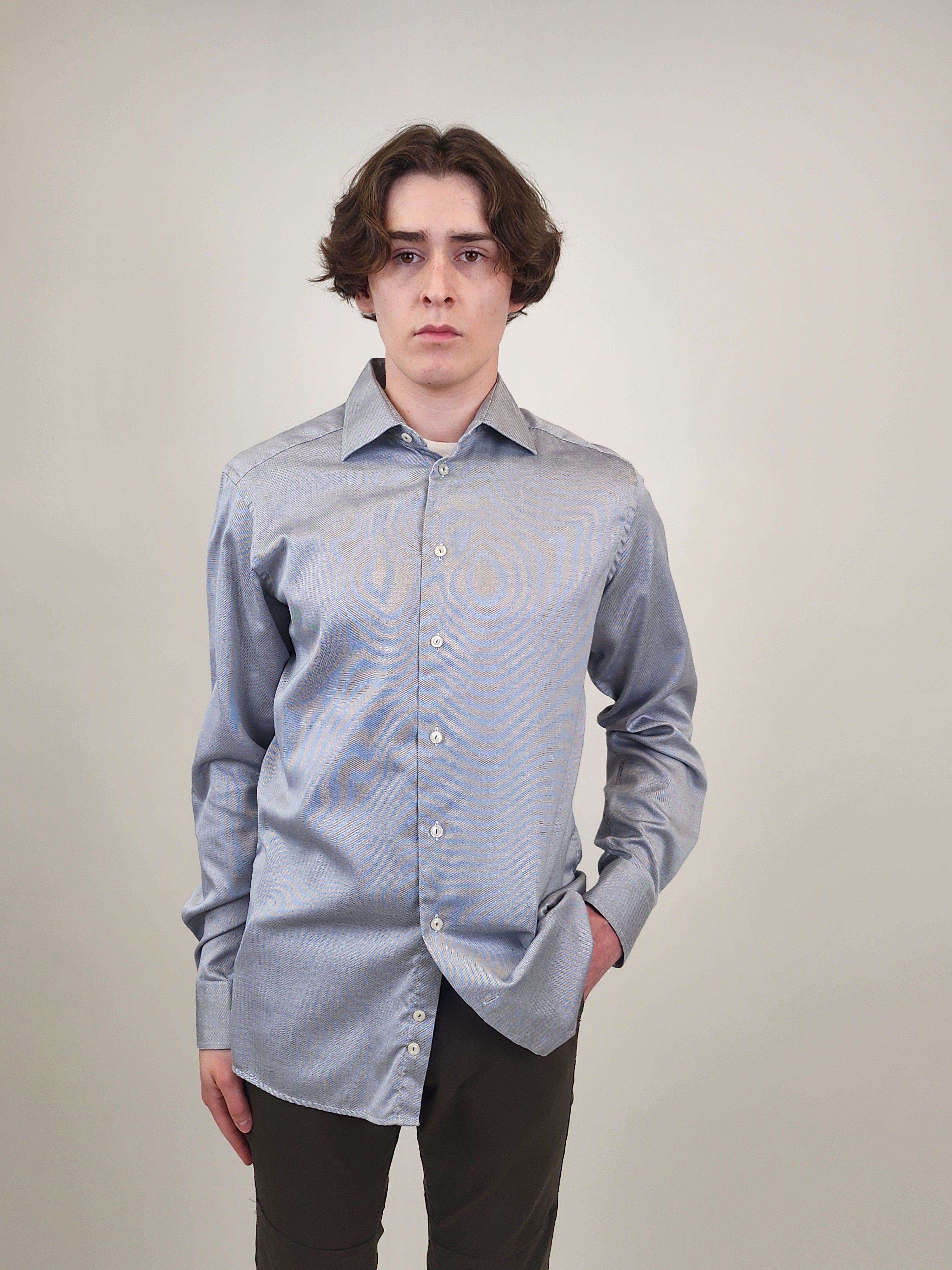 The RealReal,Eton, Eton Light Grey Jaquard Button Up Shirt, Grey, Medium-43-TagM