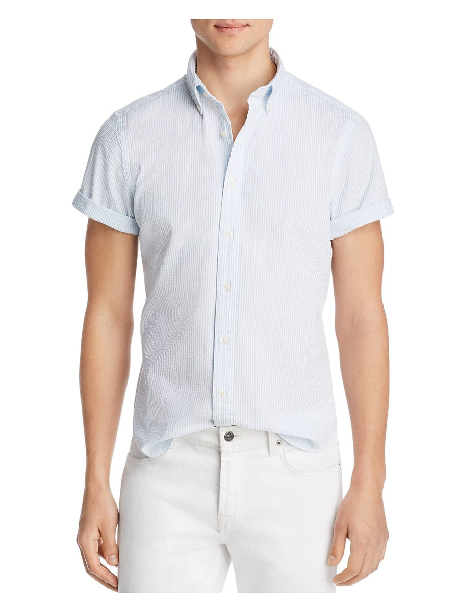 Bobbi + Bricka, The Mens Store Light Blue Pinstripe Button Down Cotton Shirt, Blue, Large-47-TagL