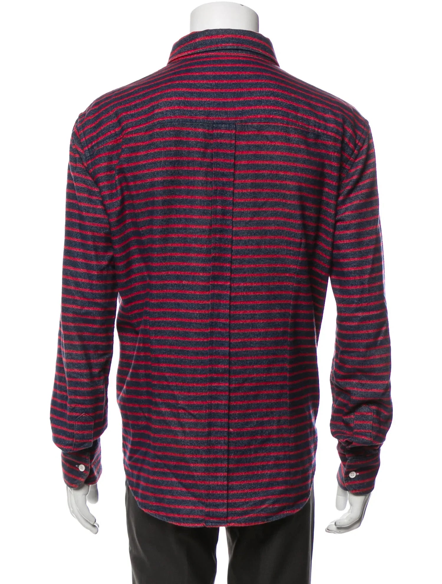 The RealReal,Band of Outsiders, Band of Outsiders Navy And Red Horizontal Striped Flannel Button Up Shirt With Front Chest Pocket, Red, Medium-43-Tag3