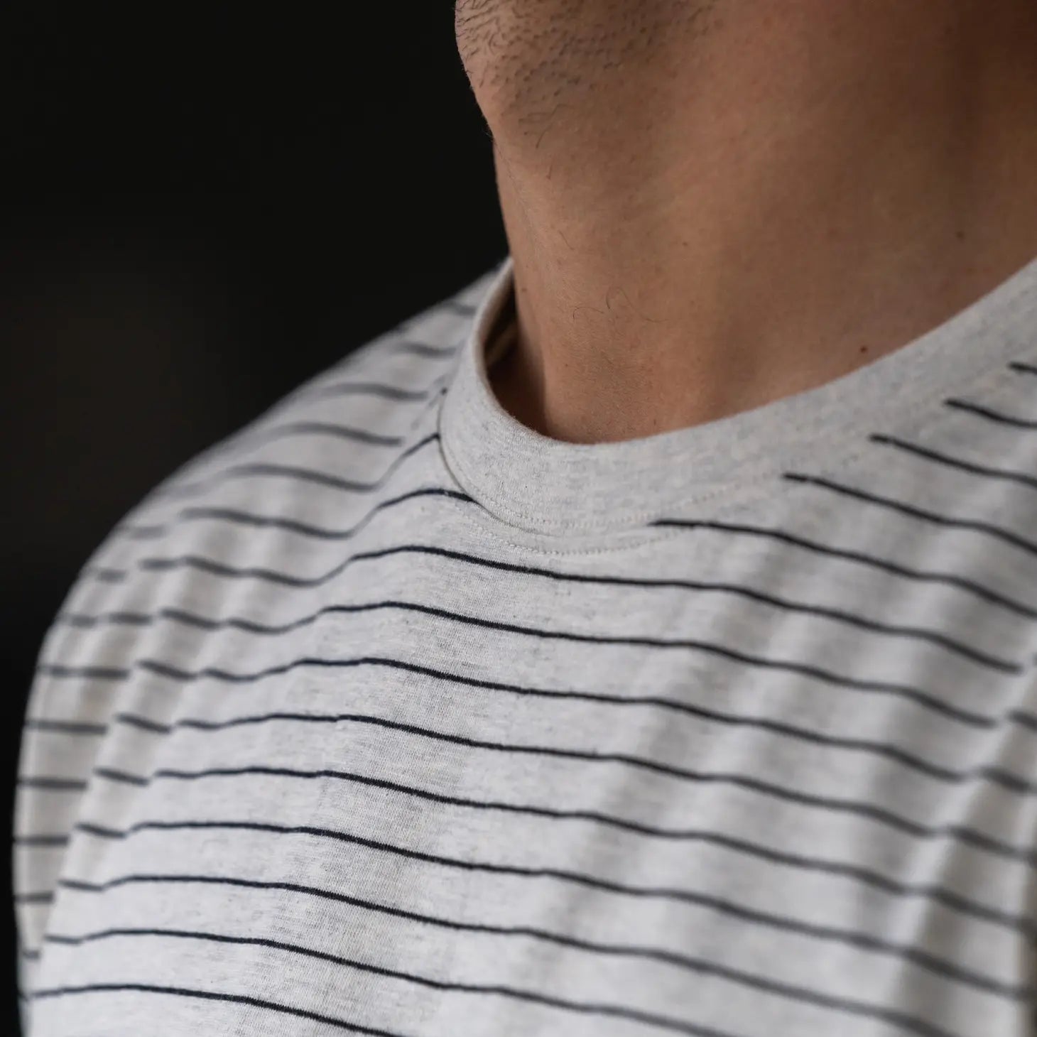 Faire,Billy Belt, Billy Belt Light Beige With Black Stripes Short Sleeve T-Shirt, Cream, Medium-42-TagXL