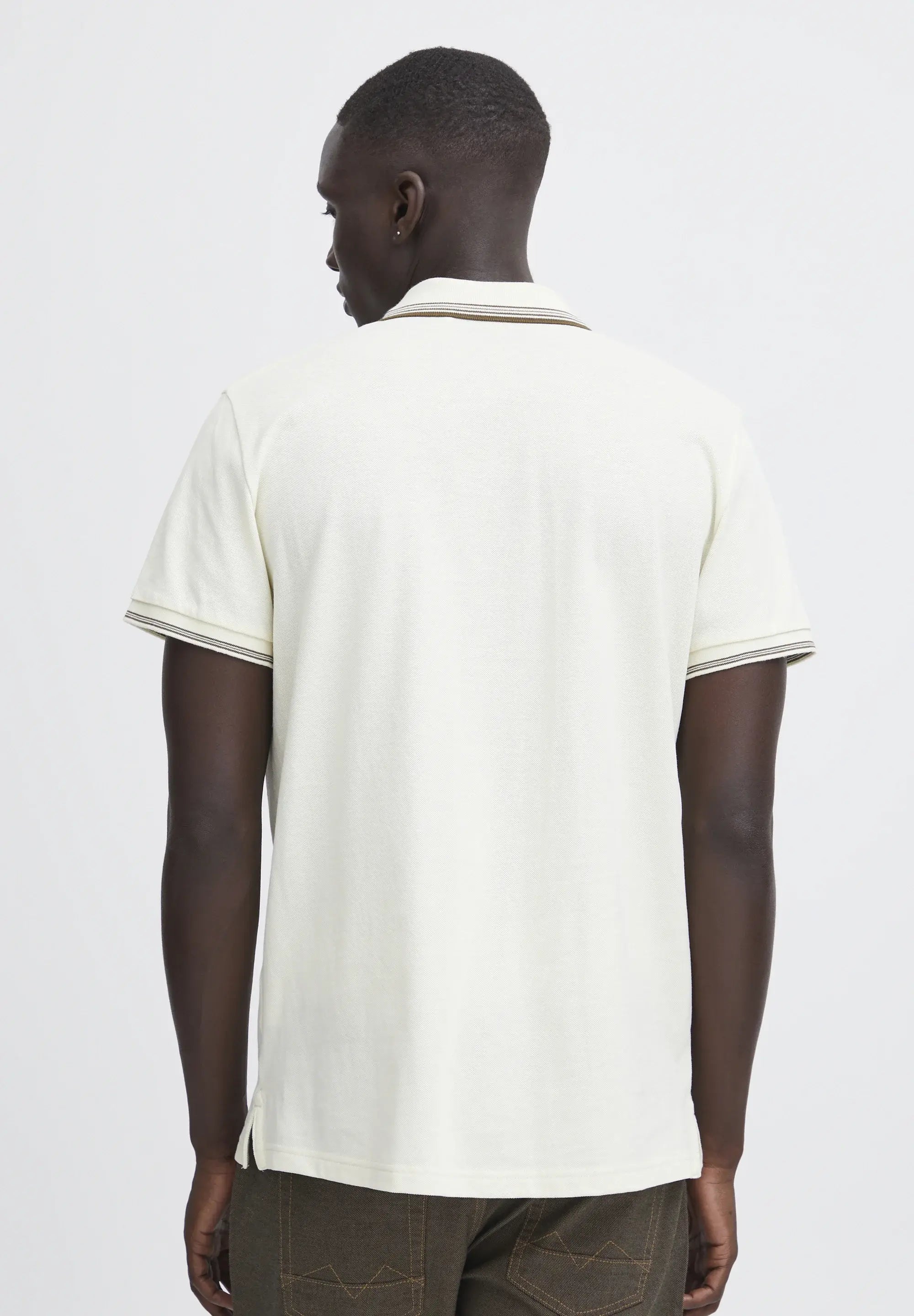 Wholesale,Blend, Blend Cloud Cream Short Sleeve Polo with Brown Contrast, Cream, Extra Large-46-TagXL