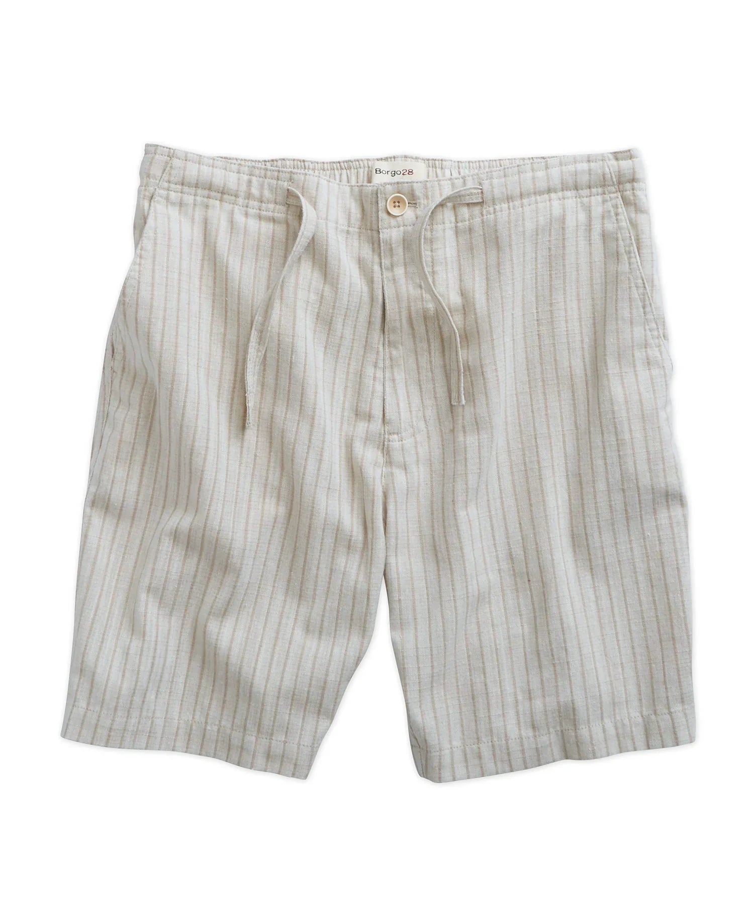 Brand Partner,Borgo28, Borgo 28 Sand Striped Linen Blend Drawstring Shorts, Cream, 32W-9L-TagM