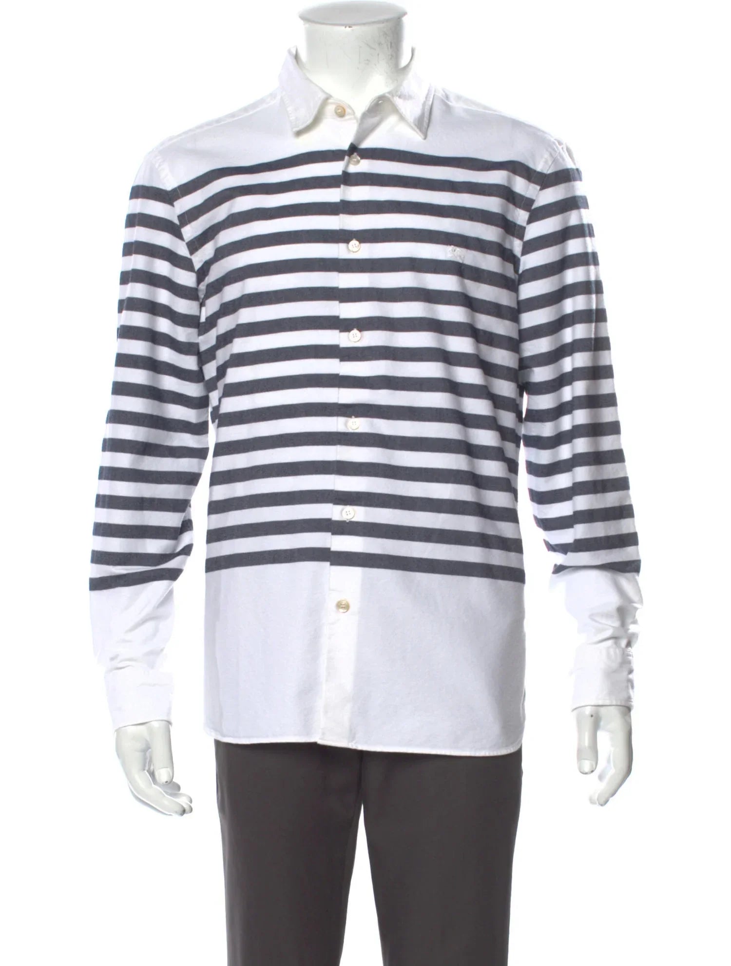 The RealReal,Burberry, Burberry White And Navy Horizontal Nautical Striped Button Up Shirt, White, Large-45-TagL