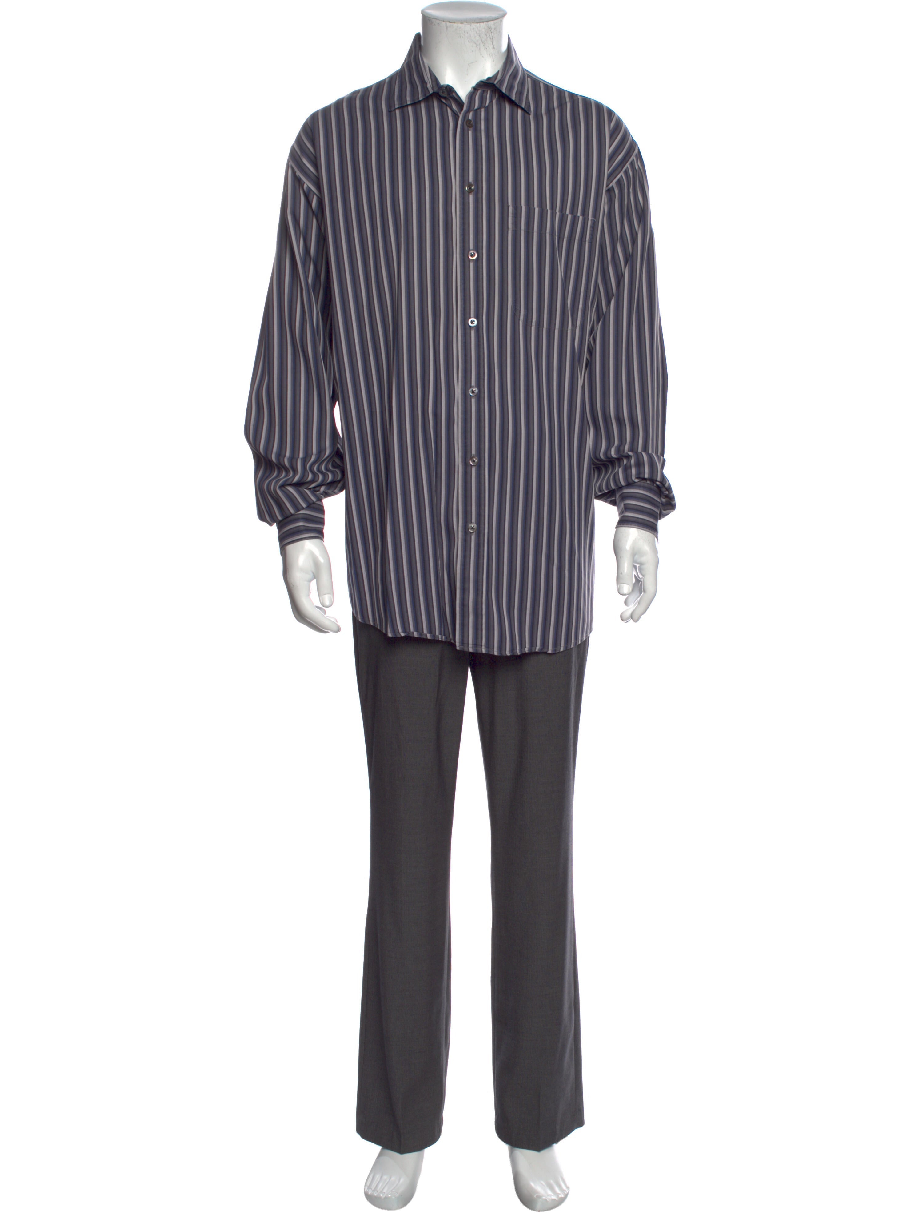 The RealReal,Burberry, Burberry Grey Striped Button Up Shirt, Grey, Extra Large-51-TagXL