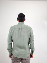 Jakamen Green Linen Slim Fit Long Sleeve Button Up Shirt