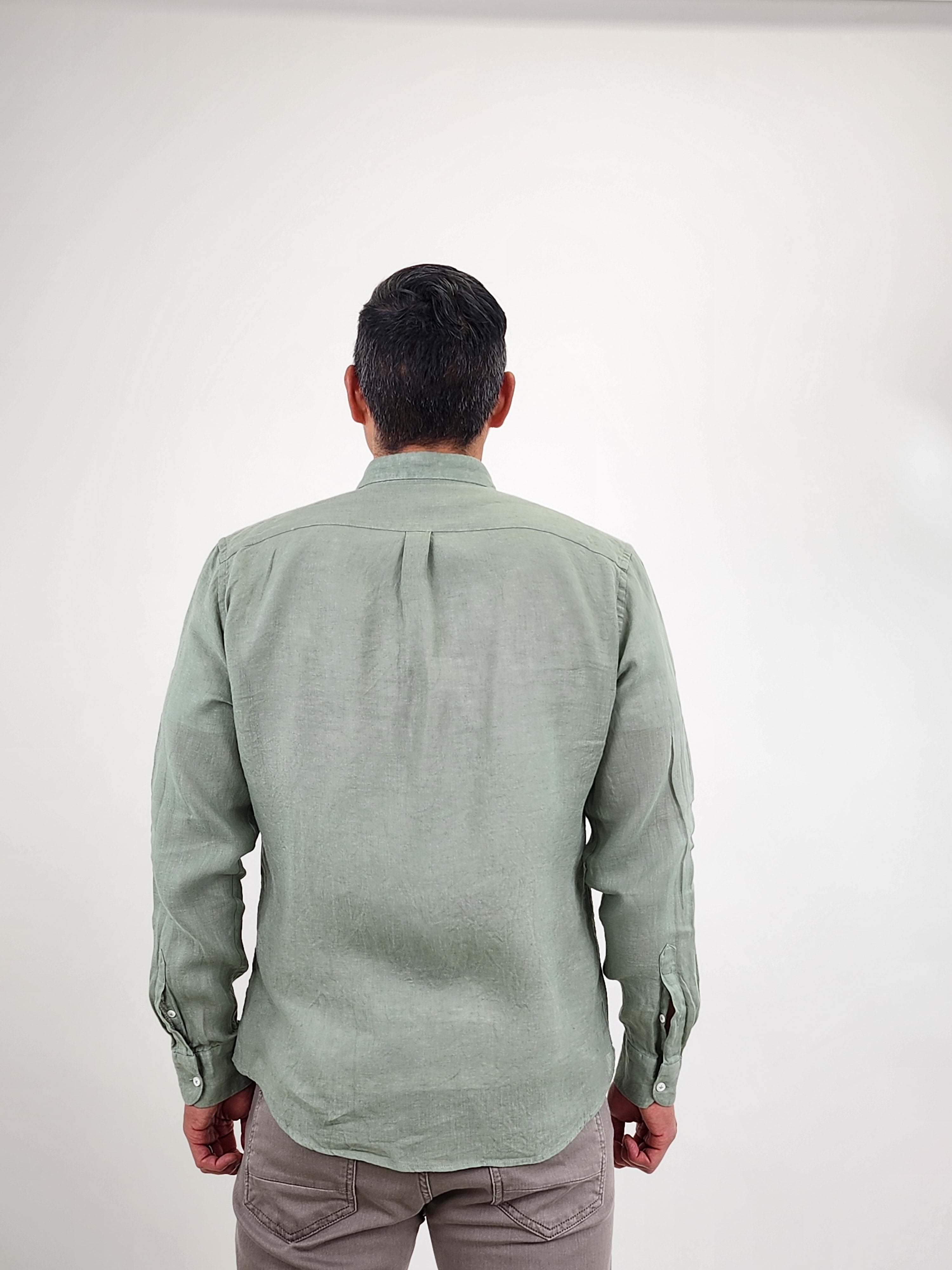 Wholesale,Jakamen, Jakamen Green Linen Slim Fit Long Sleeve Button Up Shirt, Green, Medium-42-TagM