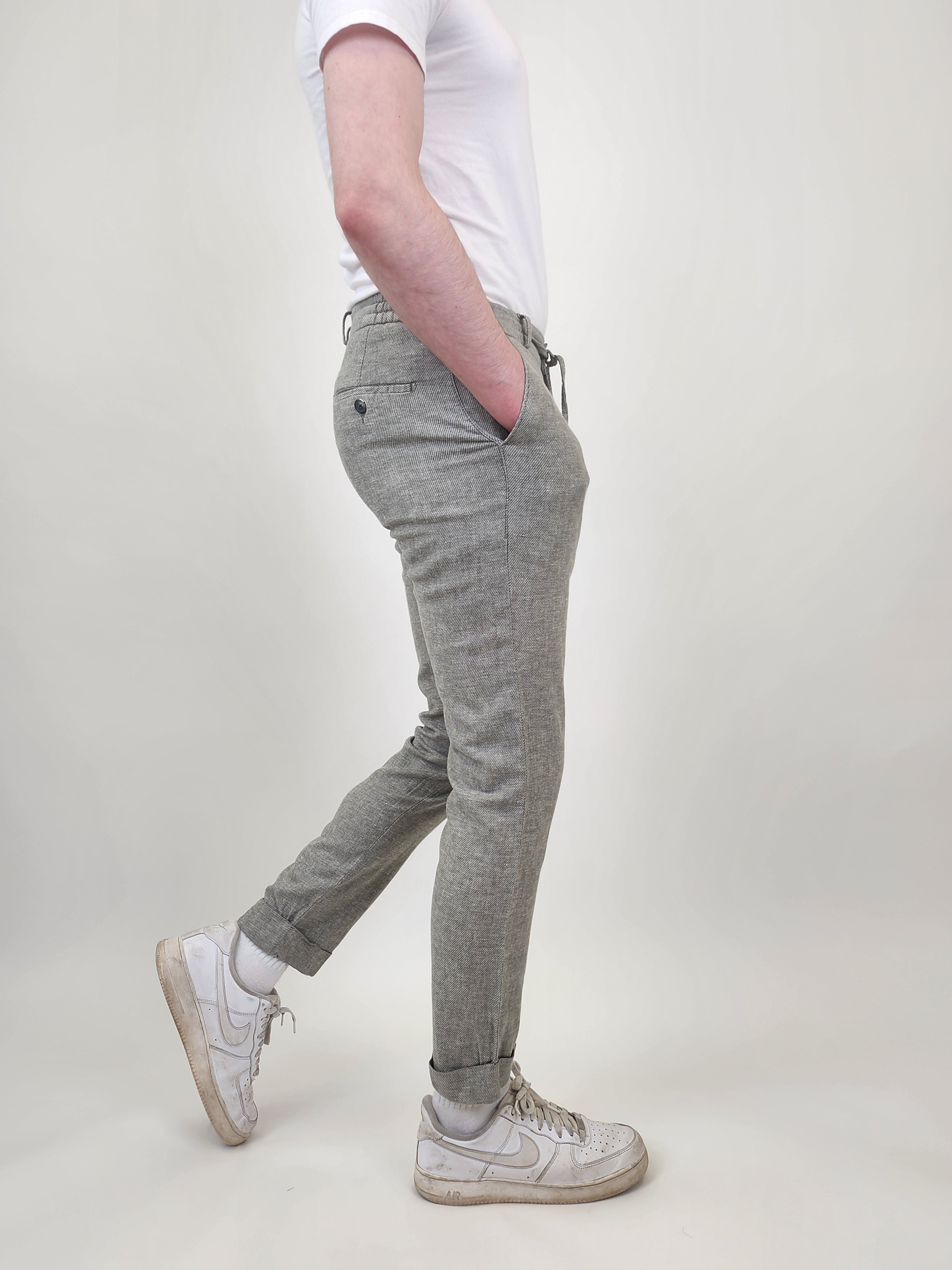Wholesale,Suit Sartoria, Suit Sartoria Light Green Textured Linen Blend Slim Fit Drawstring Pants, Green, 34W-30L-Tag44