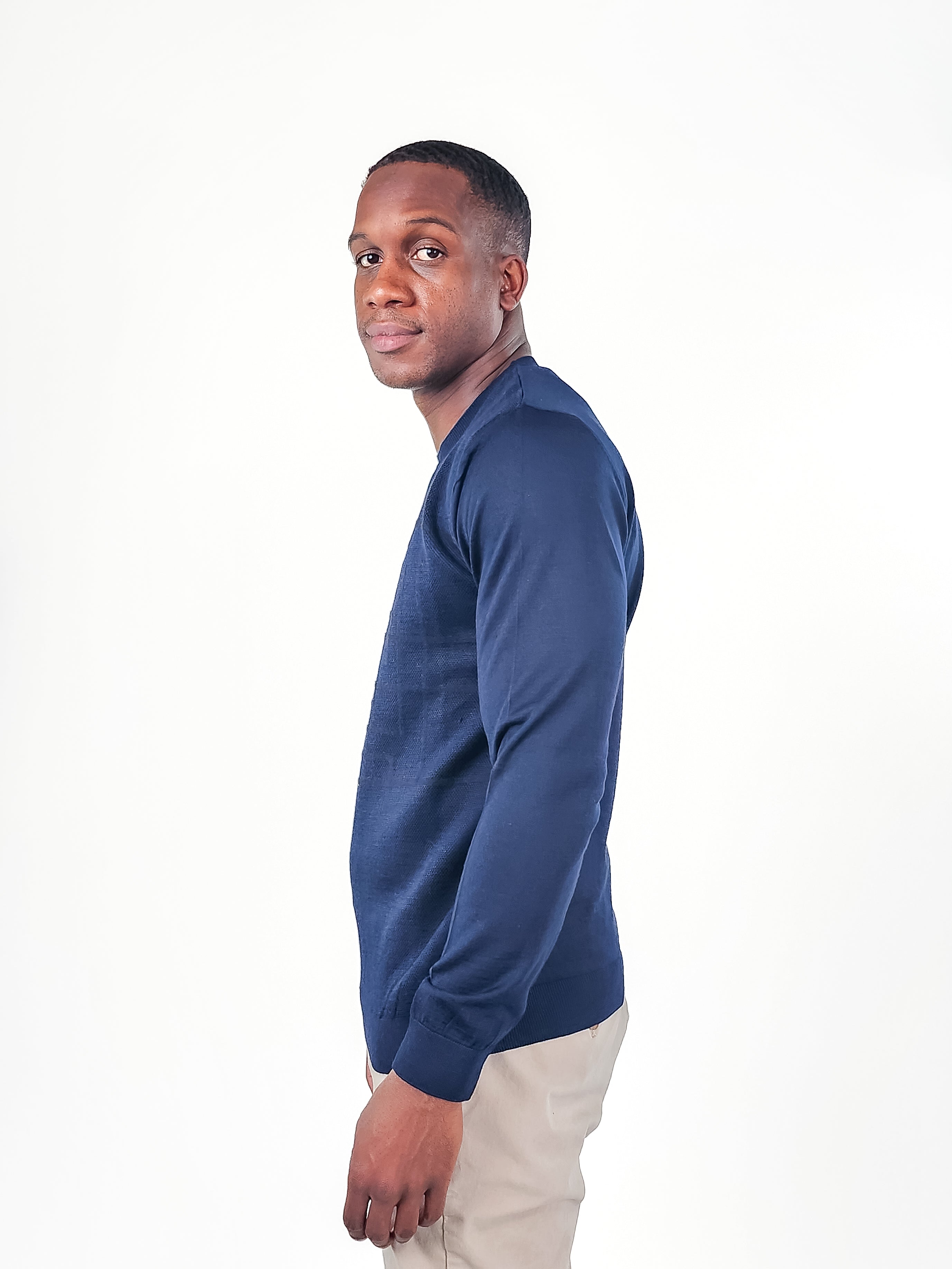 Wholesale,Jakamen, Jakamen Navy Crewneck Textured Sweater, Blue, Medium-42-TagL