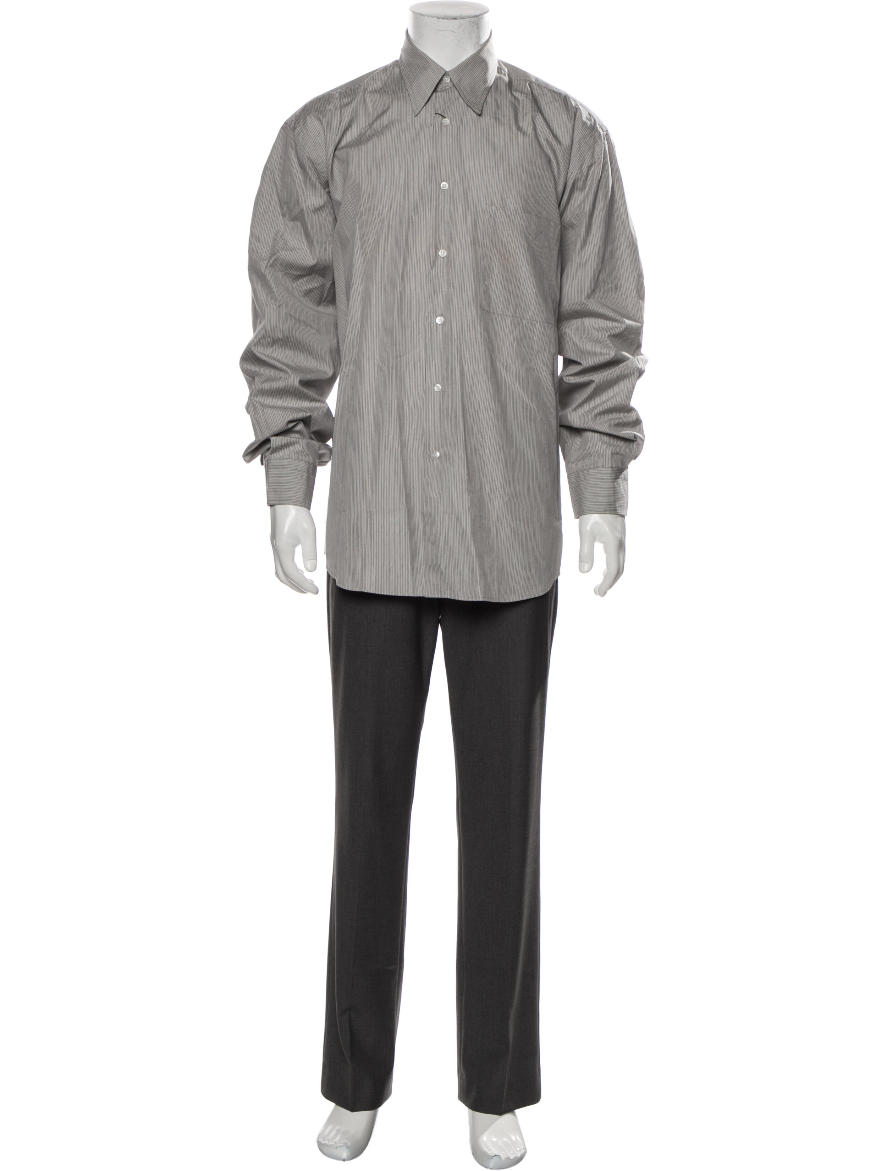 The RealReal,Calvin Klein, Calvin Klein Grey Pinstripe Button Up Shirt, Grey, Extra Large-50-TagXL