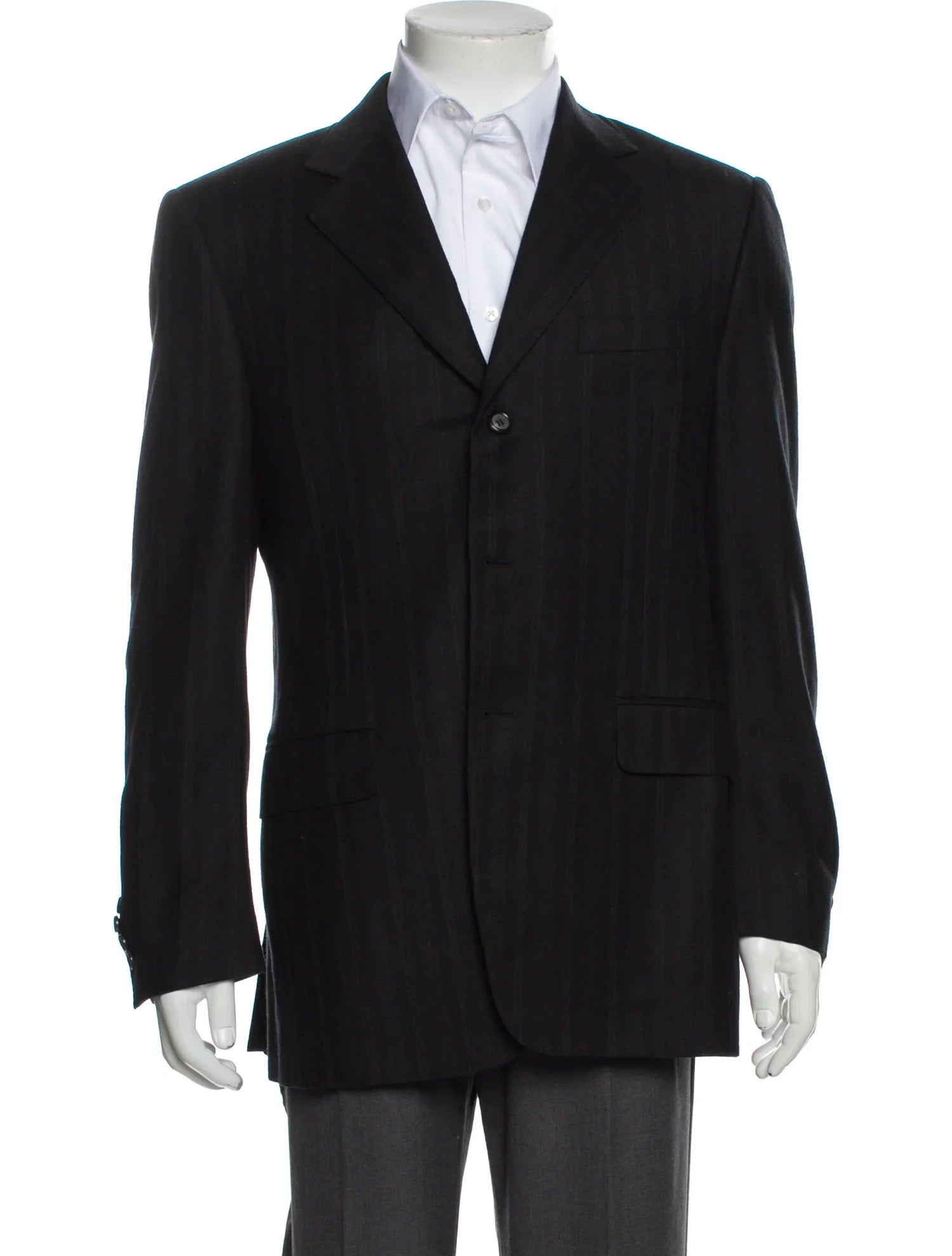 The RealReal,Canali, Canali Black & Dark Brown Striped Wool Super 120 Blazer, Black, Large-Chest-TagL