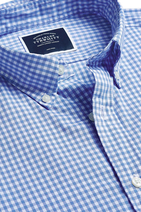 Otrium,Charles Tyrwhitt, Charles Tyrwhitt Blue/White Micro Gingham Slim Fit Shirt, White, Extra Extra Large-55-TagXXL