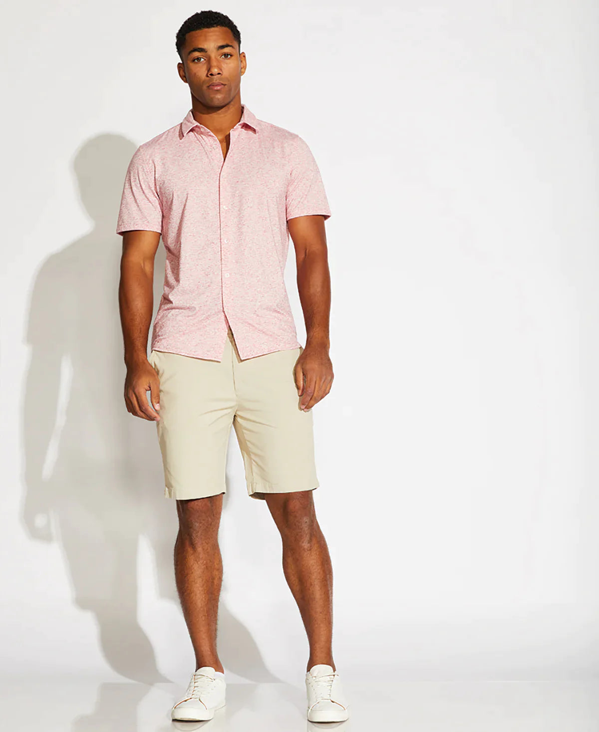 Wholesale,Civil Society, Civil Society Pink Heathered Knit Short Sleeve Button Up Shirt, Pink, Large-44-TagL