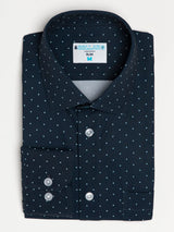 &Collar Navy With White Polka Dot Print Long Sleeve Button Up Shirt With Front Pocket