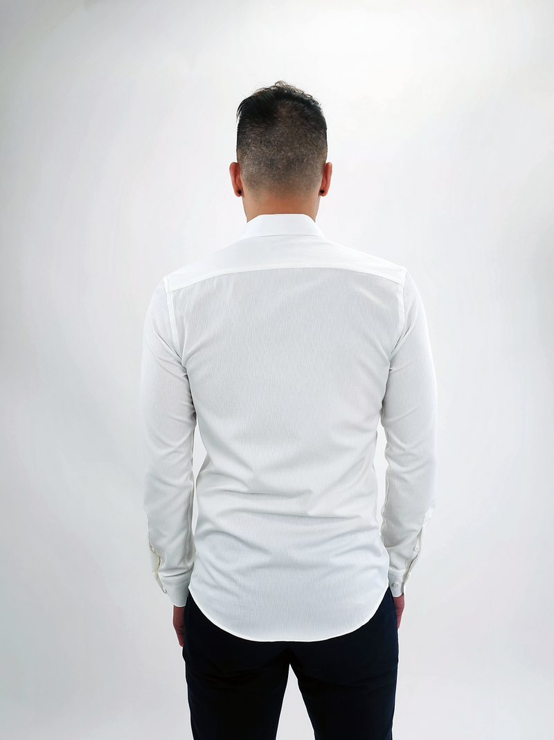 Jakamen Cream Crinkle Textured Slim Fit Long Sleeve Button Up Shirt