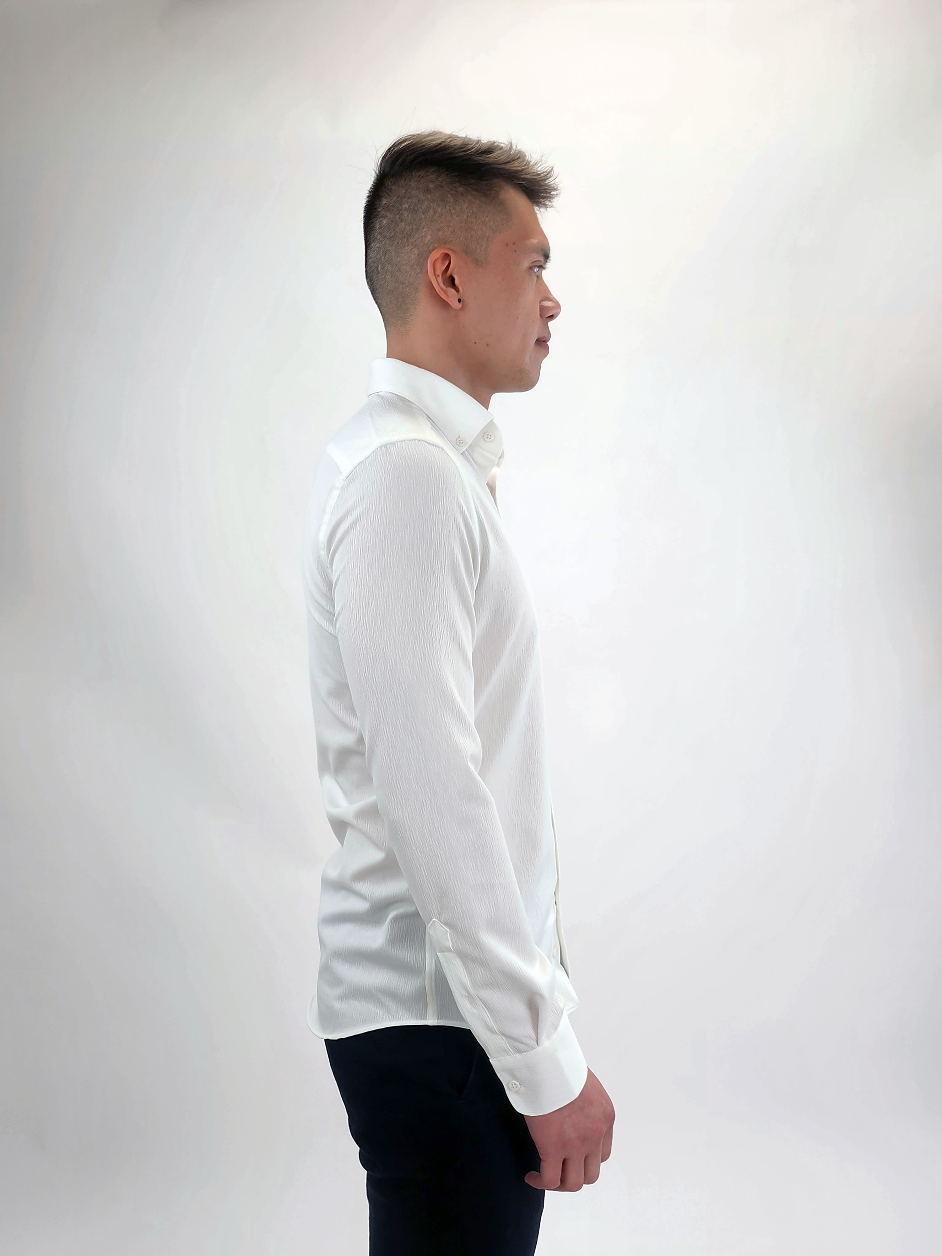 Wholesale,Jakamen, Jakamen Cream Crinkle Textured Slim Fit Long Sleeve Button Up Shirt, Cream, Small-40-TagM