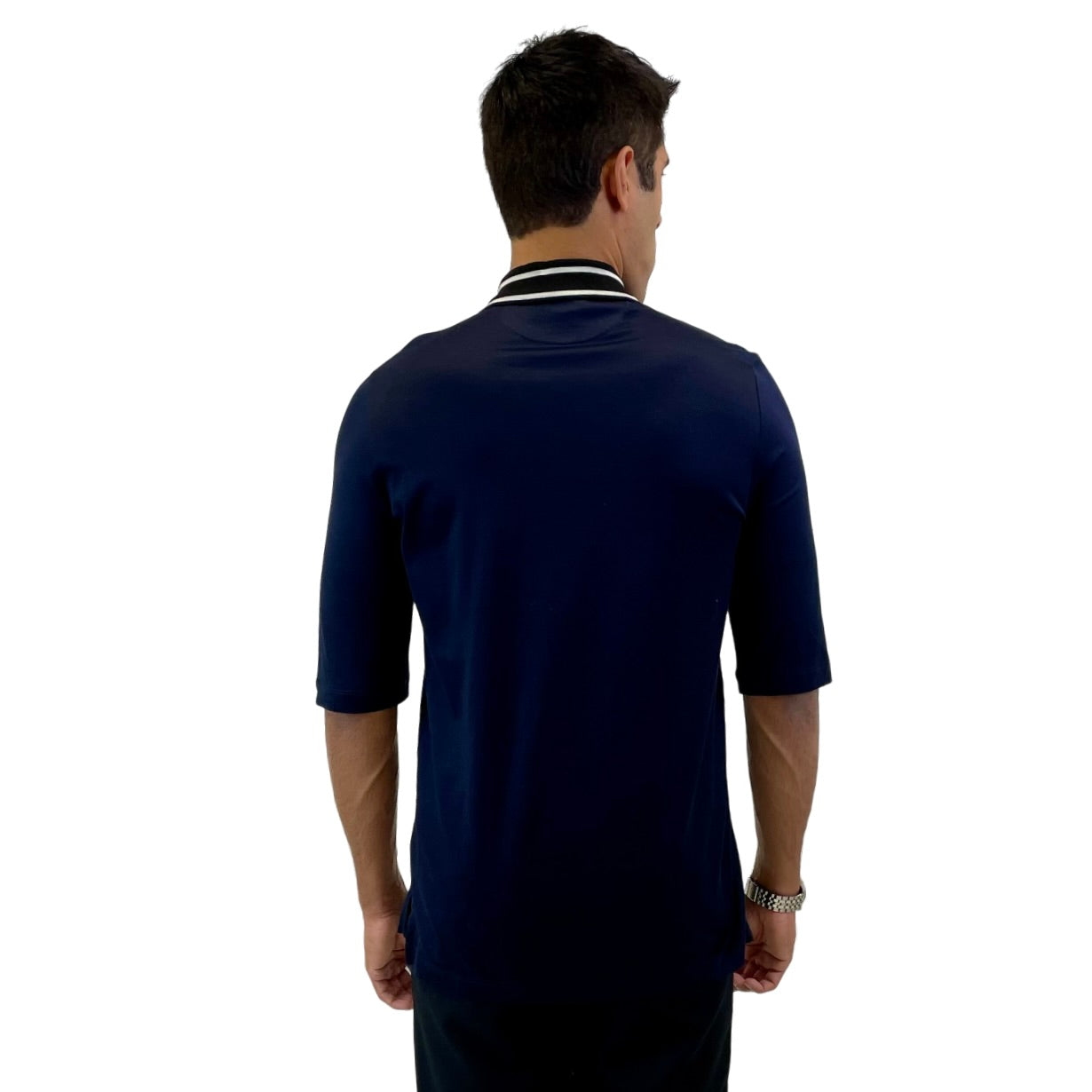 The RealReal,Paul Smith, Paul Smith Navy Striped Collar Quarter Sleeve Knit Polo, Blue, Medium-40-TagS