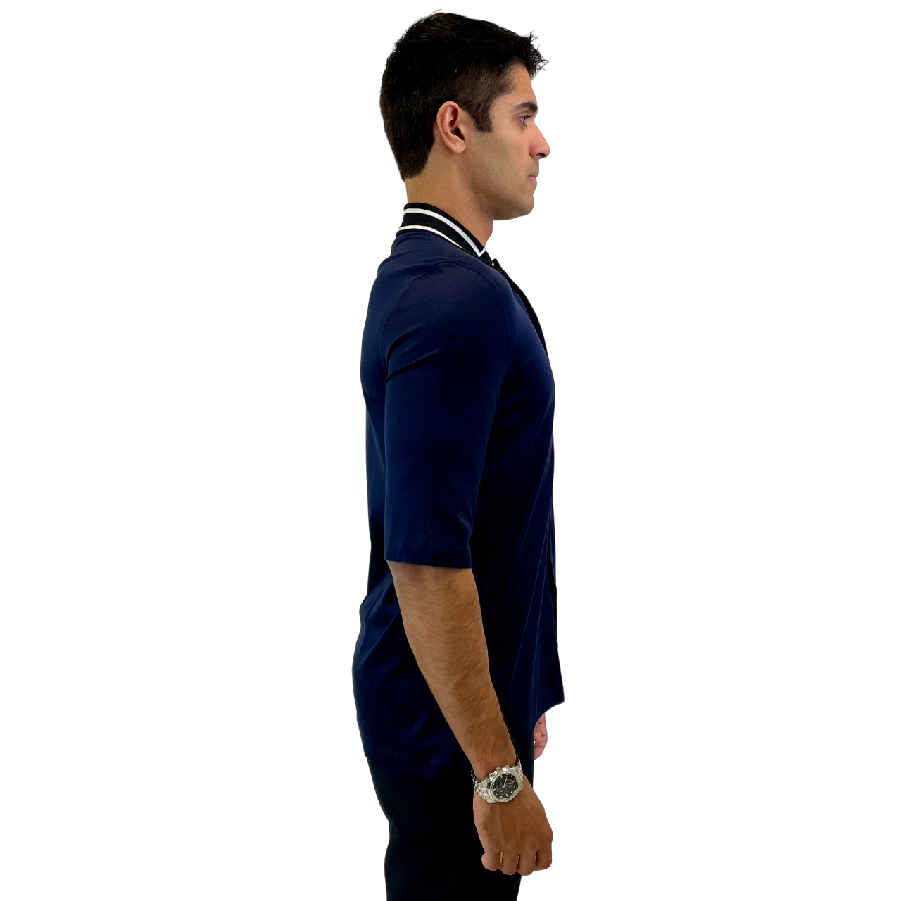 The RealReal,Paul Smith, Paul Smith Navy Striped Collar Quarter Sleeve Knit Polo, Blue, Medium-40-TagS