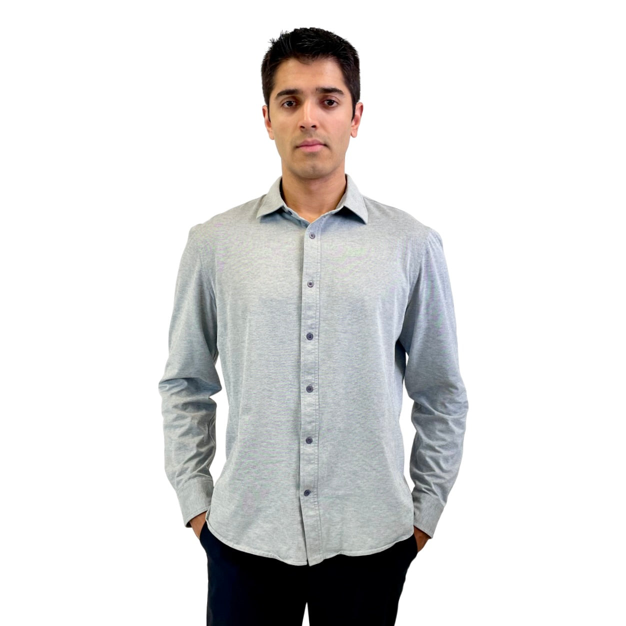 The RealReal,Kit & Ace, Kit & Ace Grey Performance Knit Long Sleeve Button Up Shirt, Grey, Large-45-TagL
