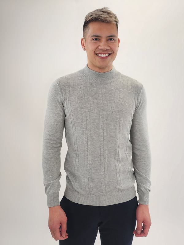 Jakamen Light Grey Mockneck Textured Sweater