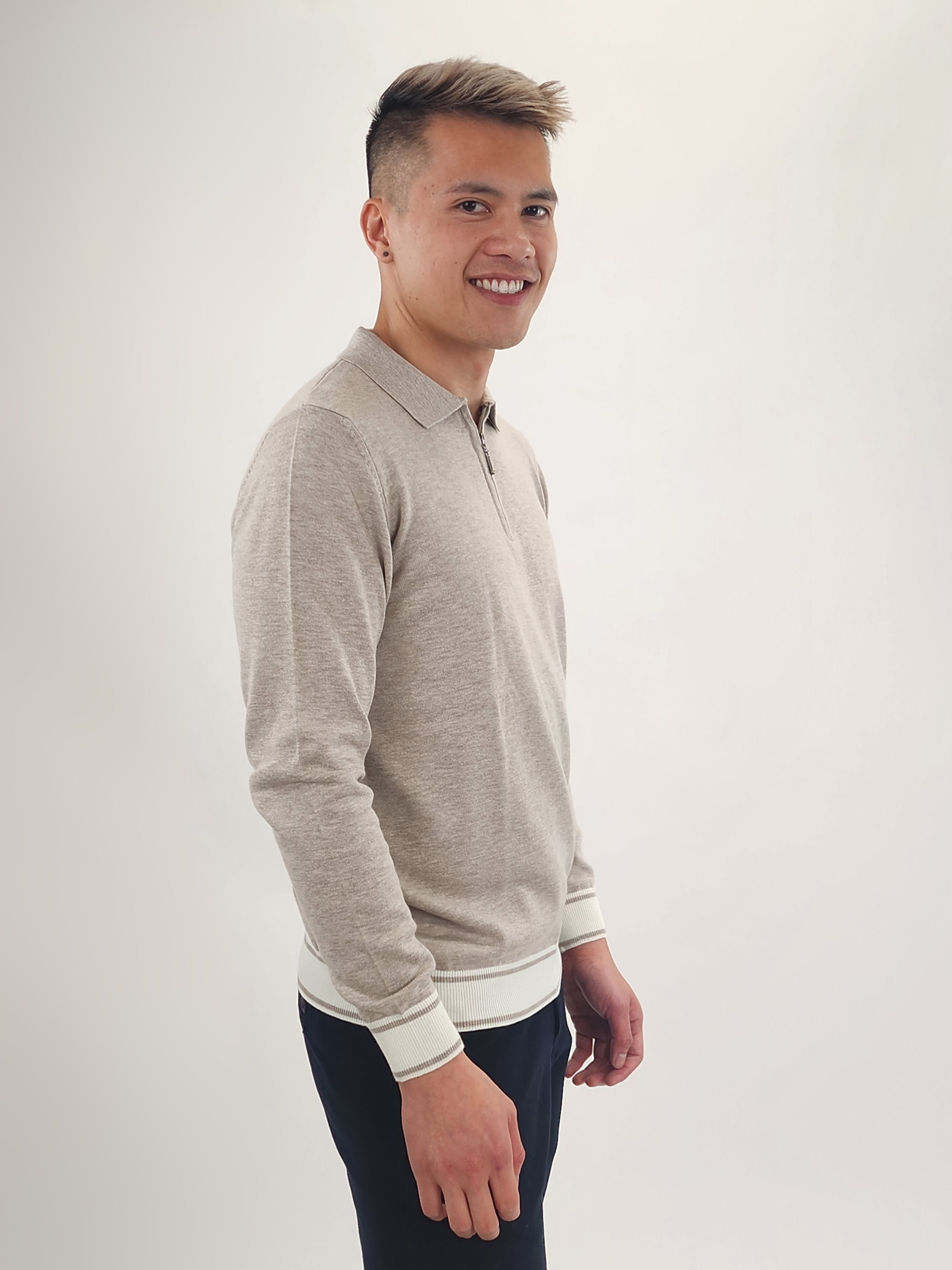 The RealReal,Hiroshi Kato, Jakamen Oatmeal Striped Rib Quarter Zip Polo, Tan, Extra Large-46-TagXXLExtra Large-47-TagXXLExtra Large-46-TagXLLarge-44-TagLLarge-43-TagLMedium-42-TagMMedium-40-TagSMedium-42-TagSLarge-44-TagXL