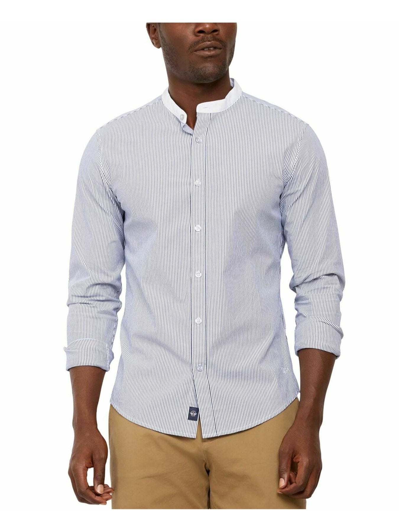 Bobbi + Bricka, DOCKERS White Striped Button-Up Shirt, White, Medium-42-TagM