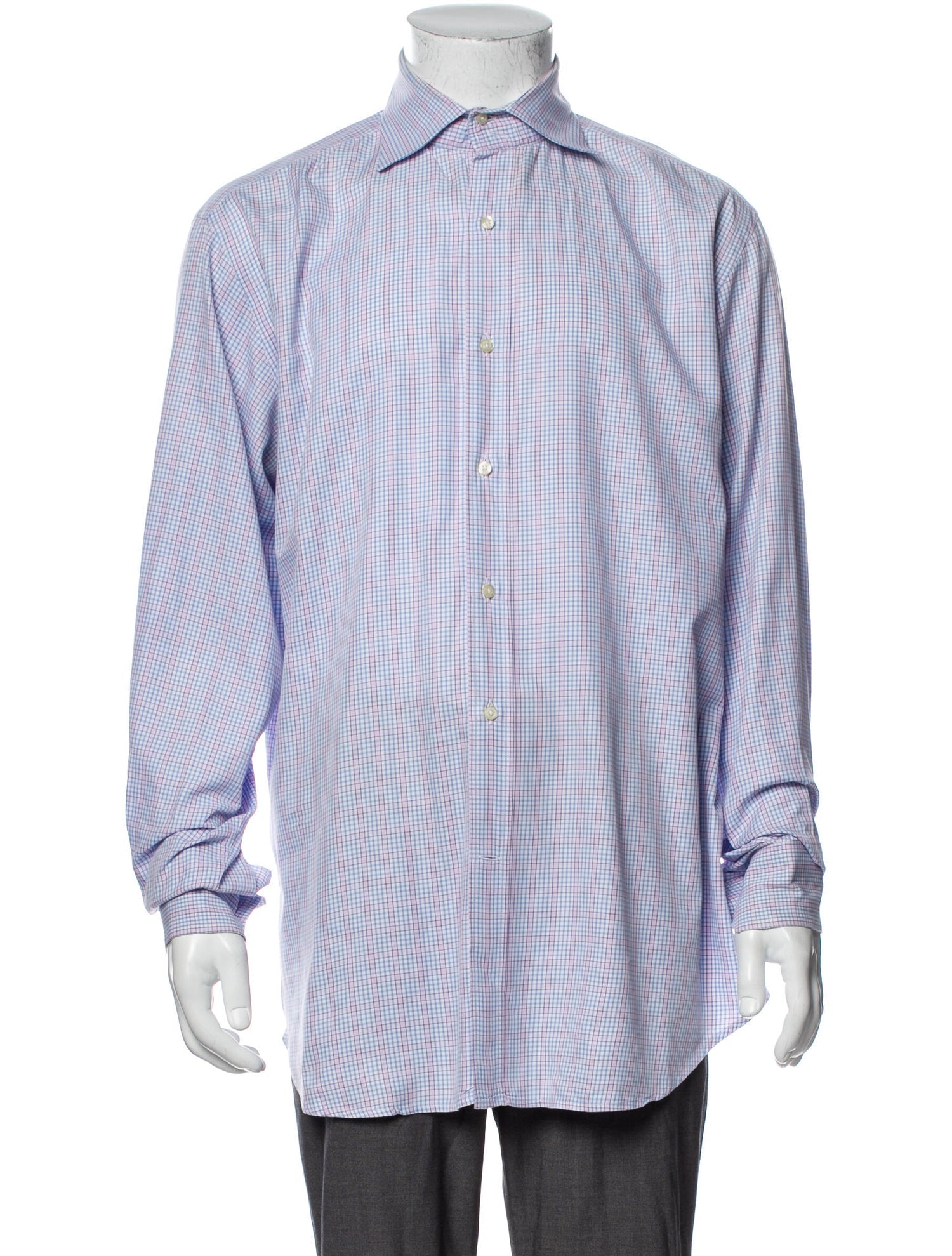 The RealReal,Etro, Etro Blue & Pink Micro Plaid Print Dress Shirt, Blue, Extra Large-52-TagXL