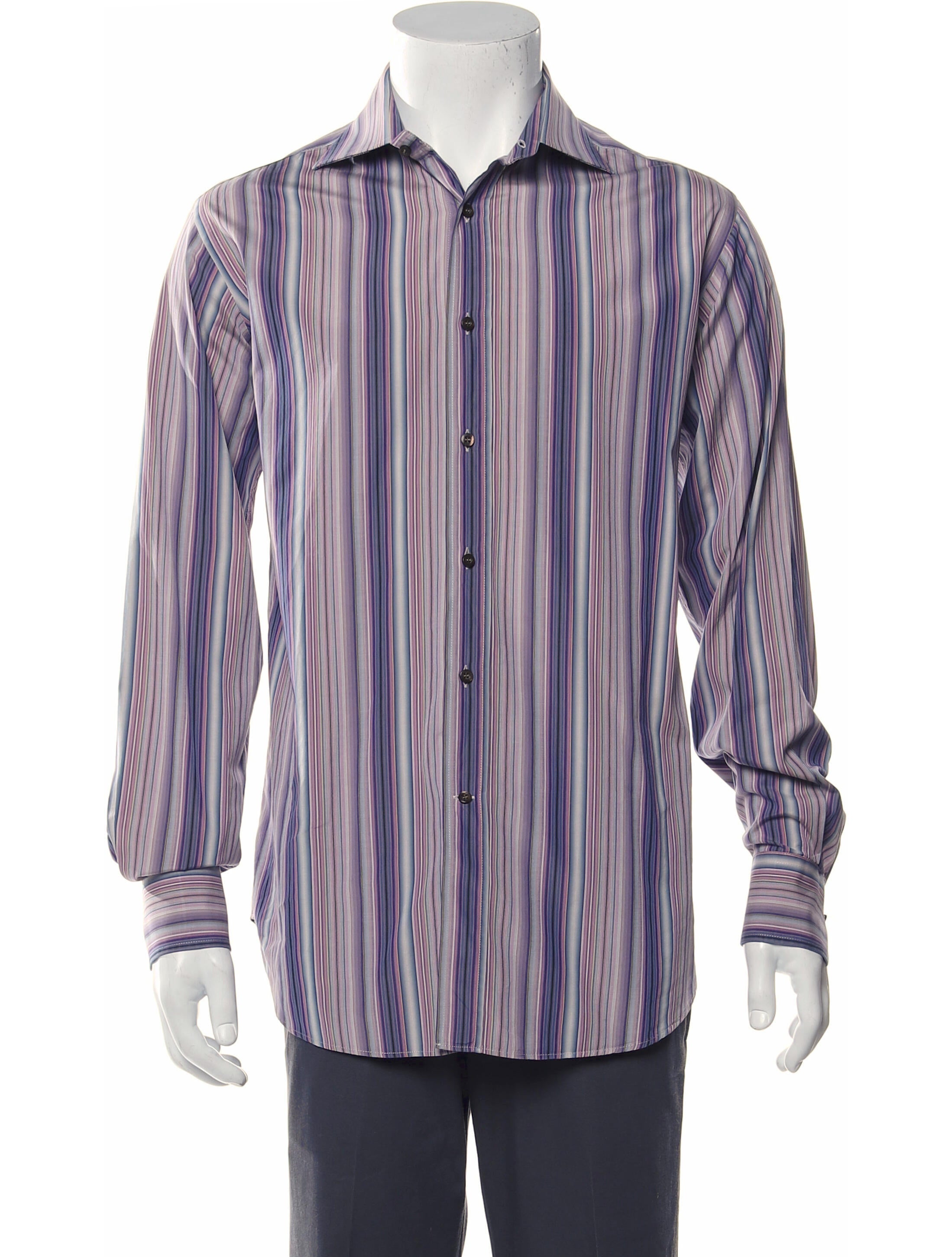 The RealReal,Etro, Etro Purple Variagated Strip Button Up Shirt, Purple, Large-46-TagL