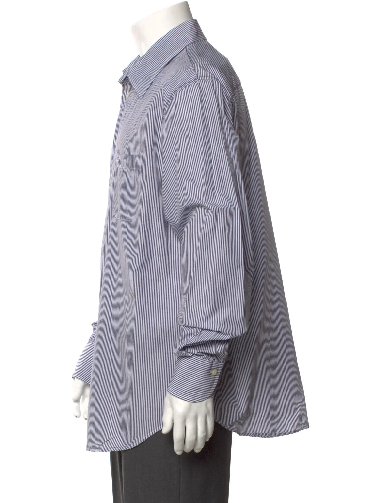 The RealReal,Emporio Armani, Emporio Armani White With Dark Blue Striped Long Sleeve Button Up Shirt With Front Pocket, White, Extra Large-48-TagXXL