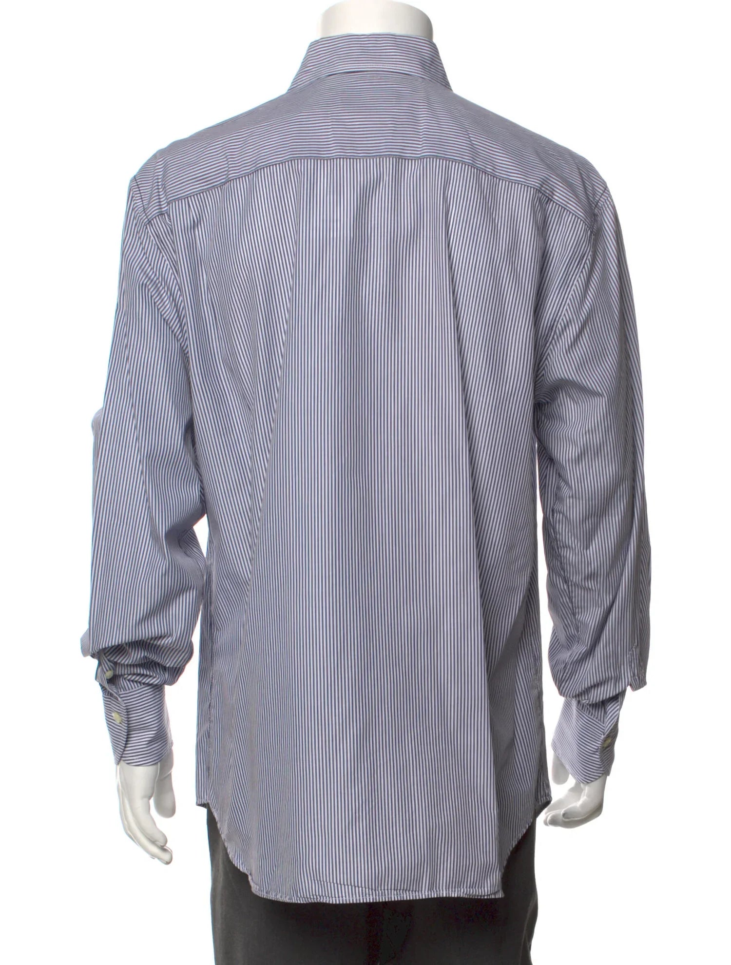 The RealReal,Emporio Armani, Emporio Armani White With Dark Blue Striped Long Sleeve Button Up Shirt With Front Pocket, White, Extra Large-48-TagXXL