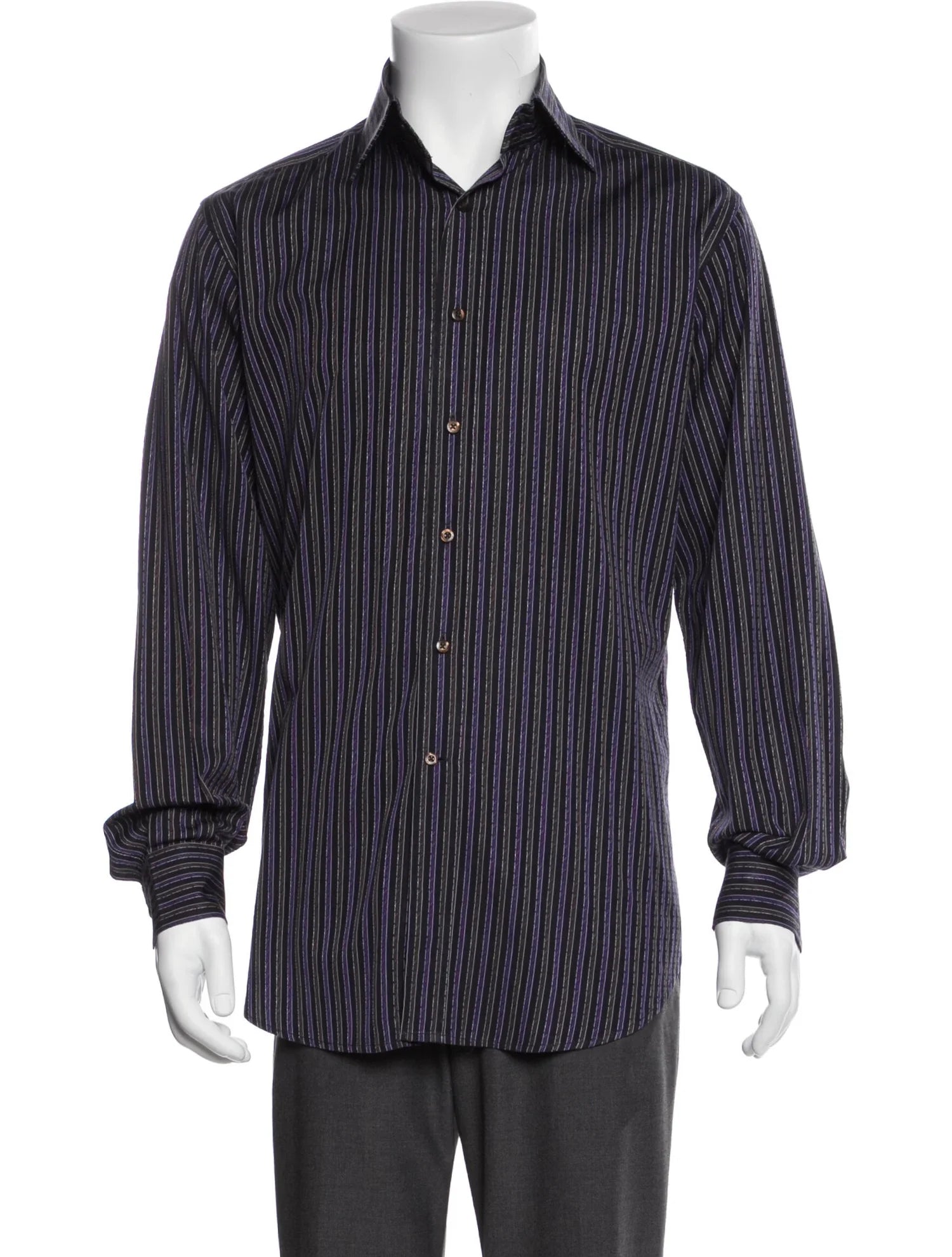 The RealReal,Etro, Etro Black & Purple Striped Long Sleeve Shirt, Black, Medium-45-TagM