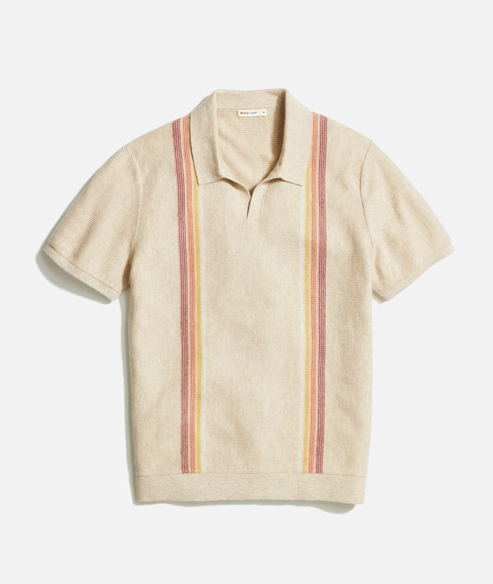 Wholesale,Marine Layer, Marine Layer Tan Sunset Stripe Short Sleeve Sweater Polo, Tan, Large-43-TagL