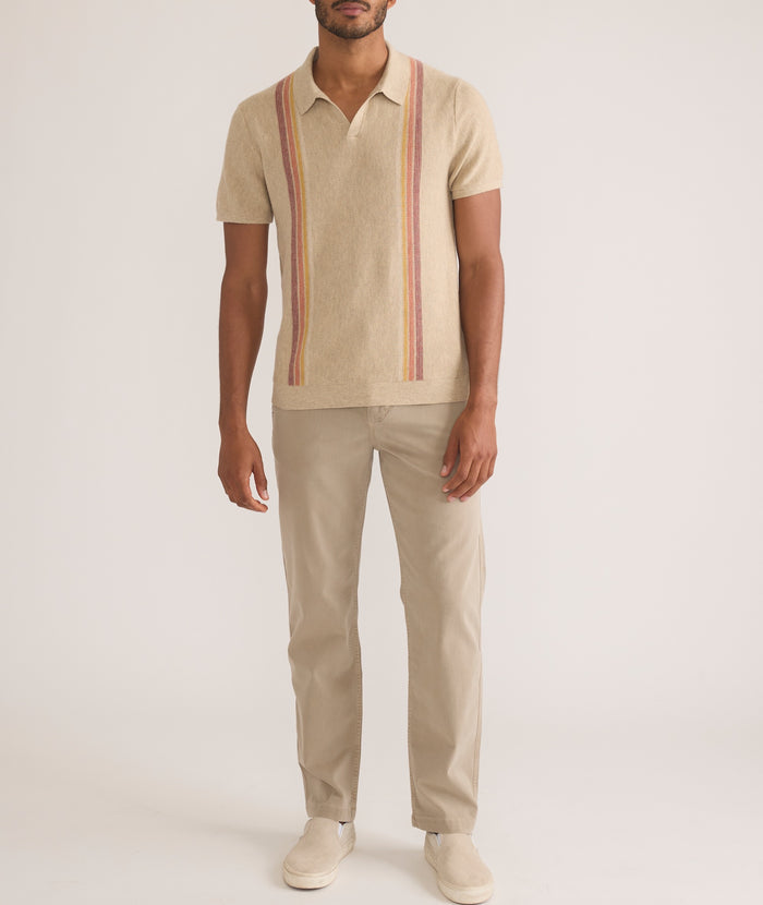 Wholesale,Marine Layer, Marine Layer Tan Sunset Stripe Short Sleeve Sweater Polo, Tan, Large-43-TagL