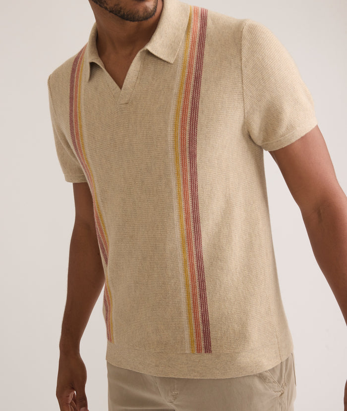 Wholesale,Marine Layer, Marine Layer Tan Sunset Stripe Short Sleeve Sweater Polo, Tan, Small-40-TagSMedium-41-TagMLarge-43-TagLExtra Large-47-TagXLExtra Extra Large-49-TagXXL
