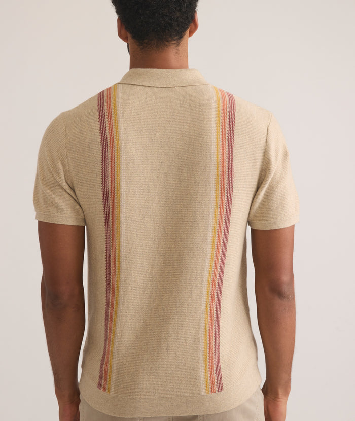 Wholesale,Marine Layer, Marine Layer Tan Sunset Stripe Short Sleeve Sweater Polo, Tan, Medium-41-TagM