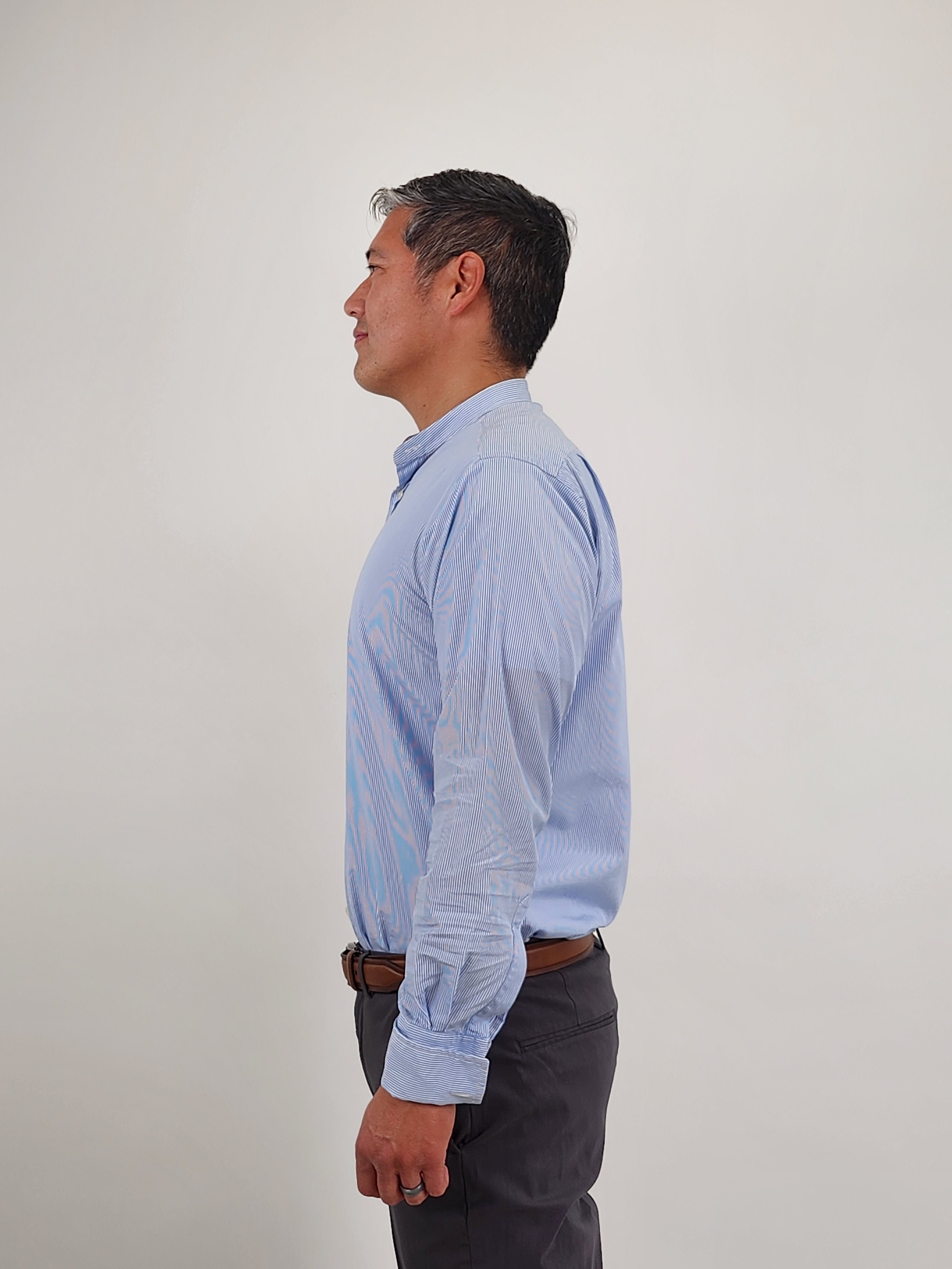 The RealReal,New & Lingwood, New & Lingwood Light Blue Striped Mandarin Collar French Cuff Shirt, Blue, Large-46-TagL