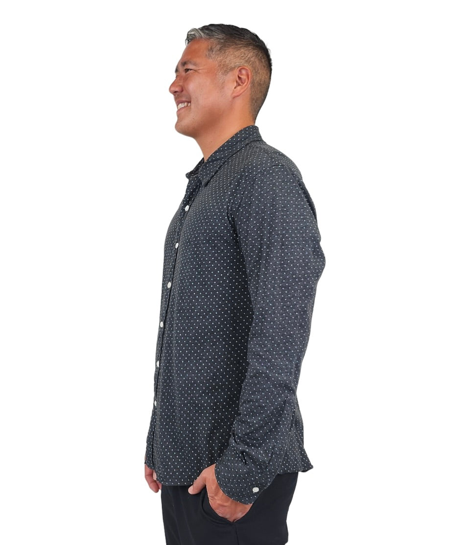 Wholesale,Bonobos, Bonobos Charcoal Knit Polka Dot Button Up Shirt, Grey, Medium-42-TagM