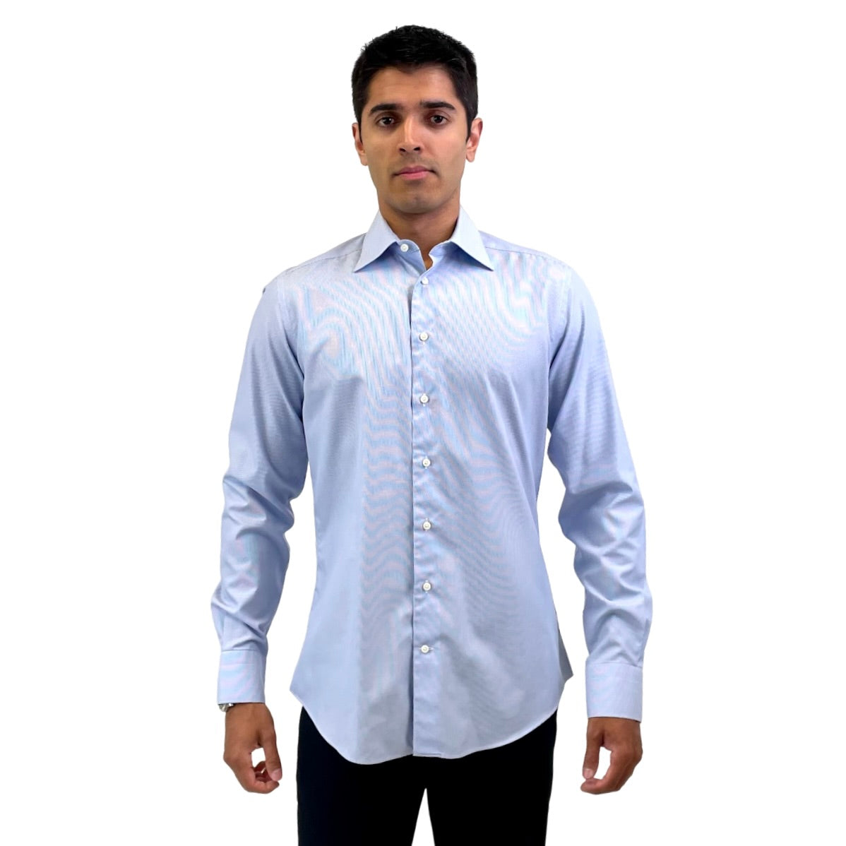 The RealReal,Suitsupply, Suitsupply Light Blue Striped Cotton Twoply Long Sleeve Button Up, Blue, Medium-43-TagM