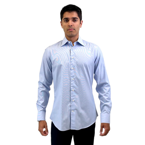 Suitsupply Light Blue Striped Cotton Twoply Long Sleeve Button Up